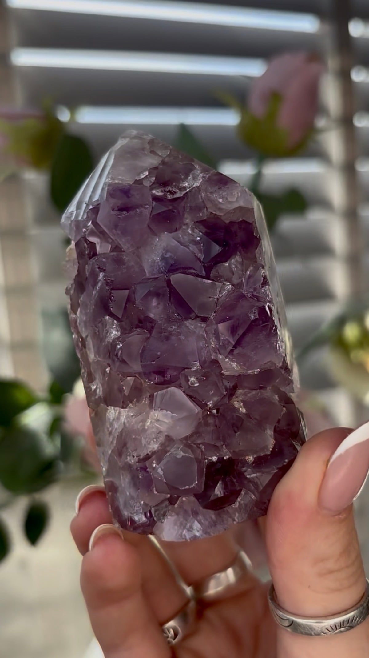 Beautiful, chunky Pink amethyst tower with purple quartz 8.5cm(h) by 5cm(w)