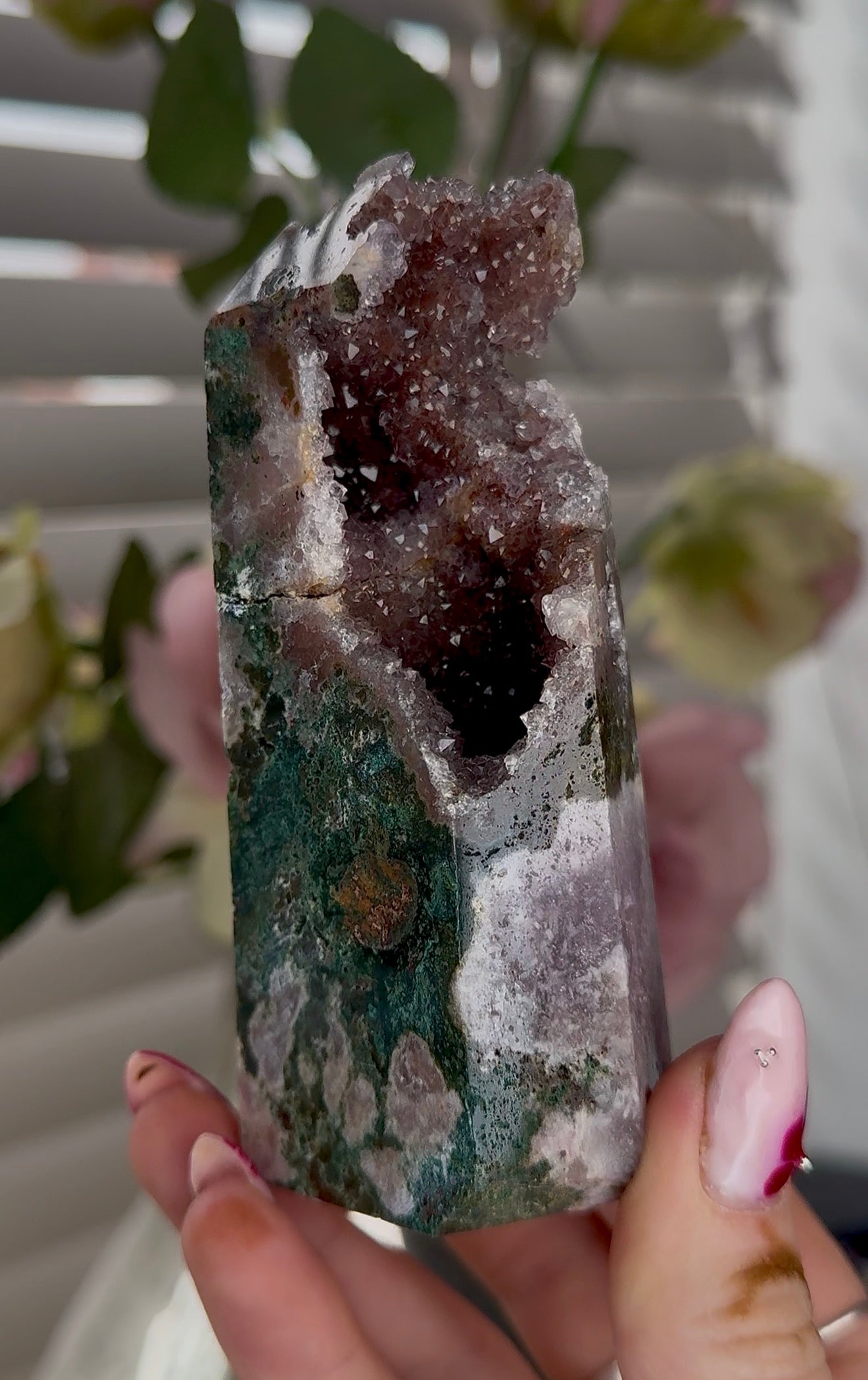High quality Pink amethyst tower with jasper 11cm(h) 5cm(w)