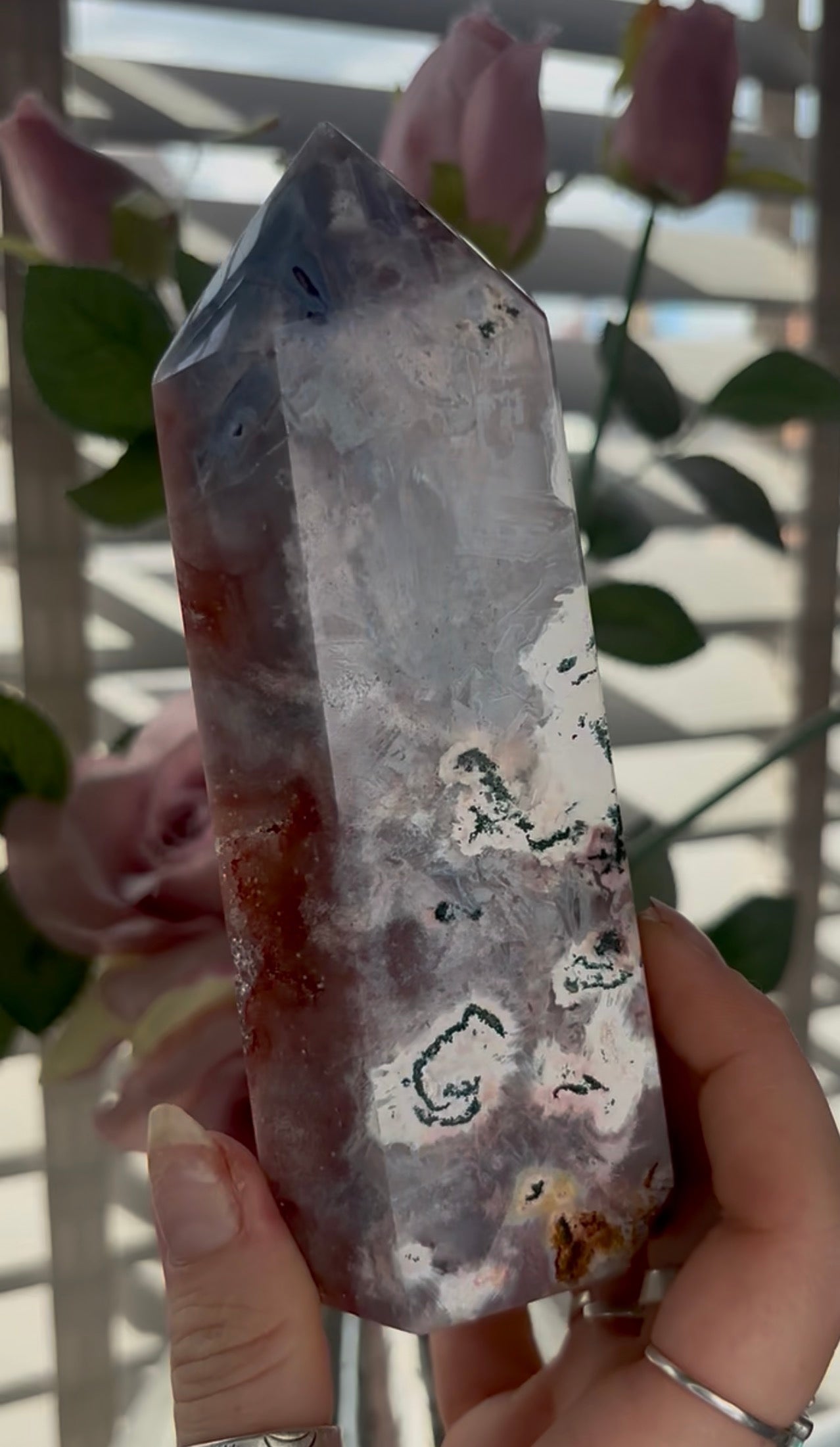 Incredible, high quality, Pink amethyst tower in red tones with sugar druzy