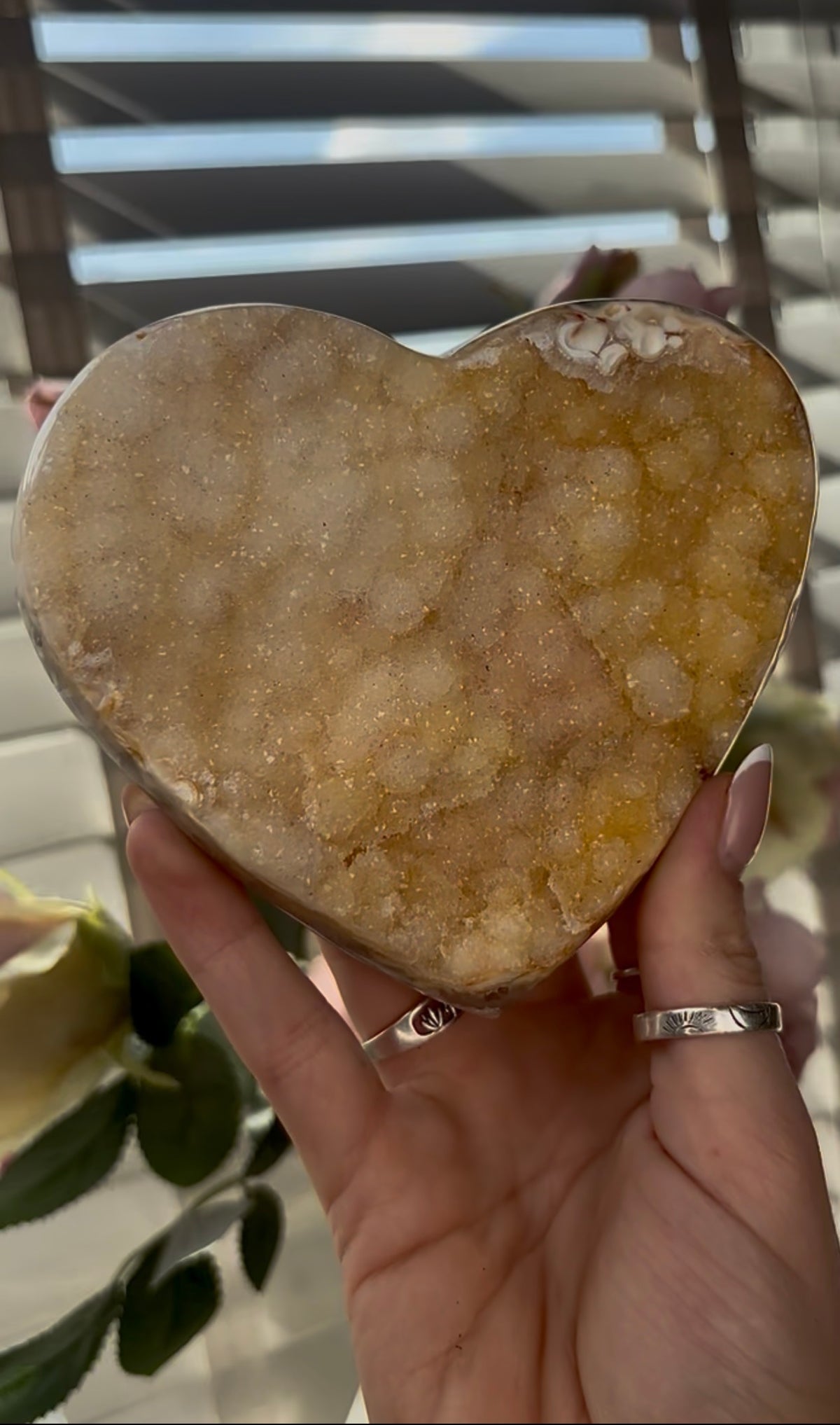 Uruguay, sugar druzy, amethyst heart in lemon tone - comes with stand