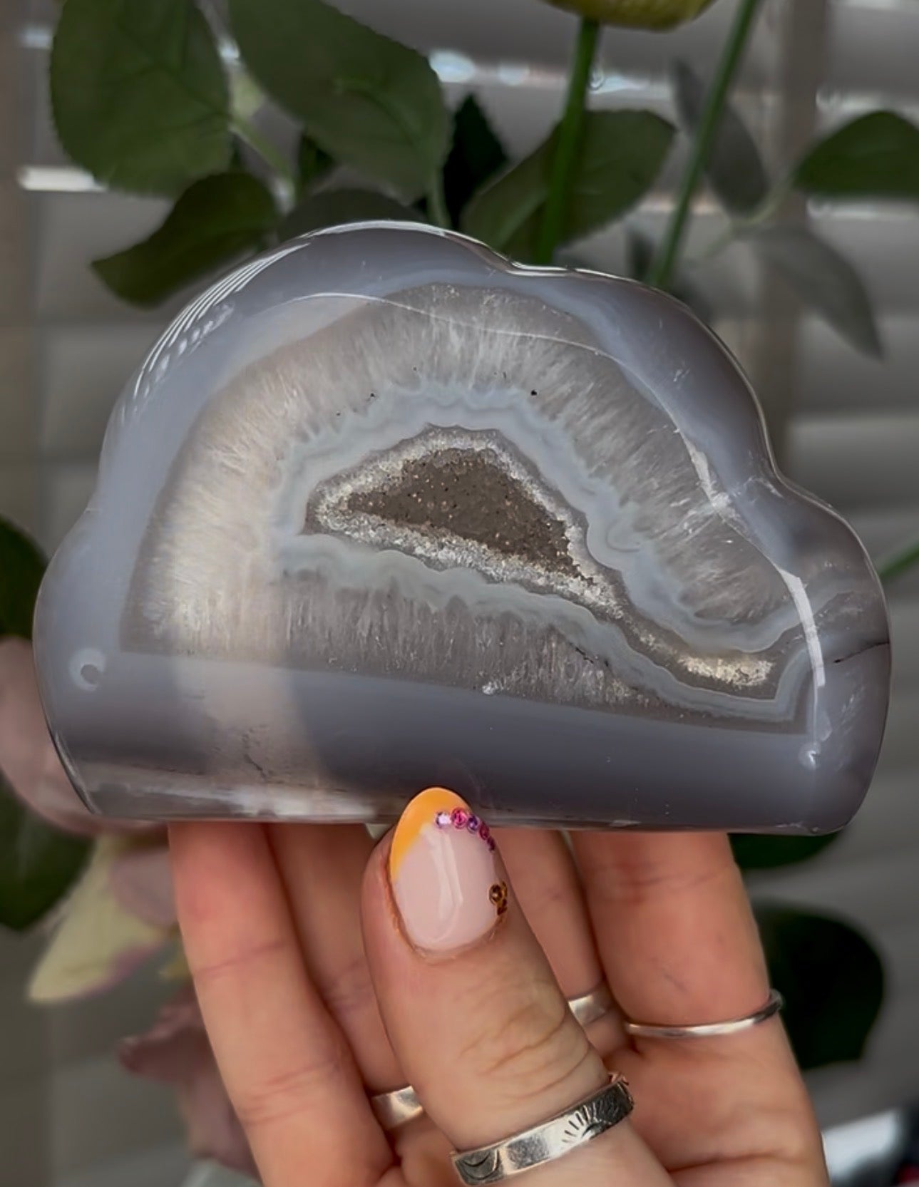 Beautiful, high grade, blue agate cloud with druzy