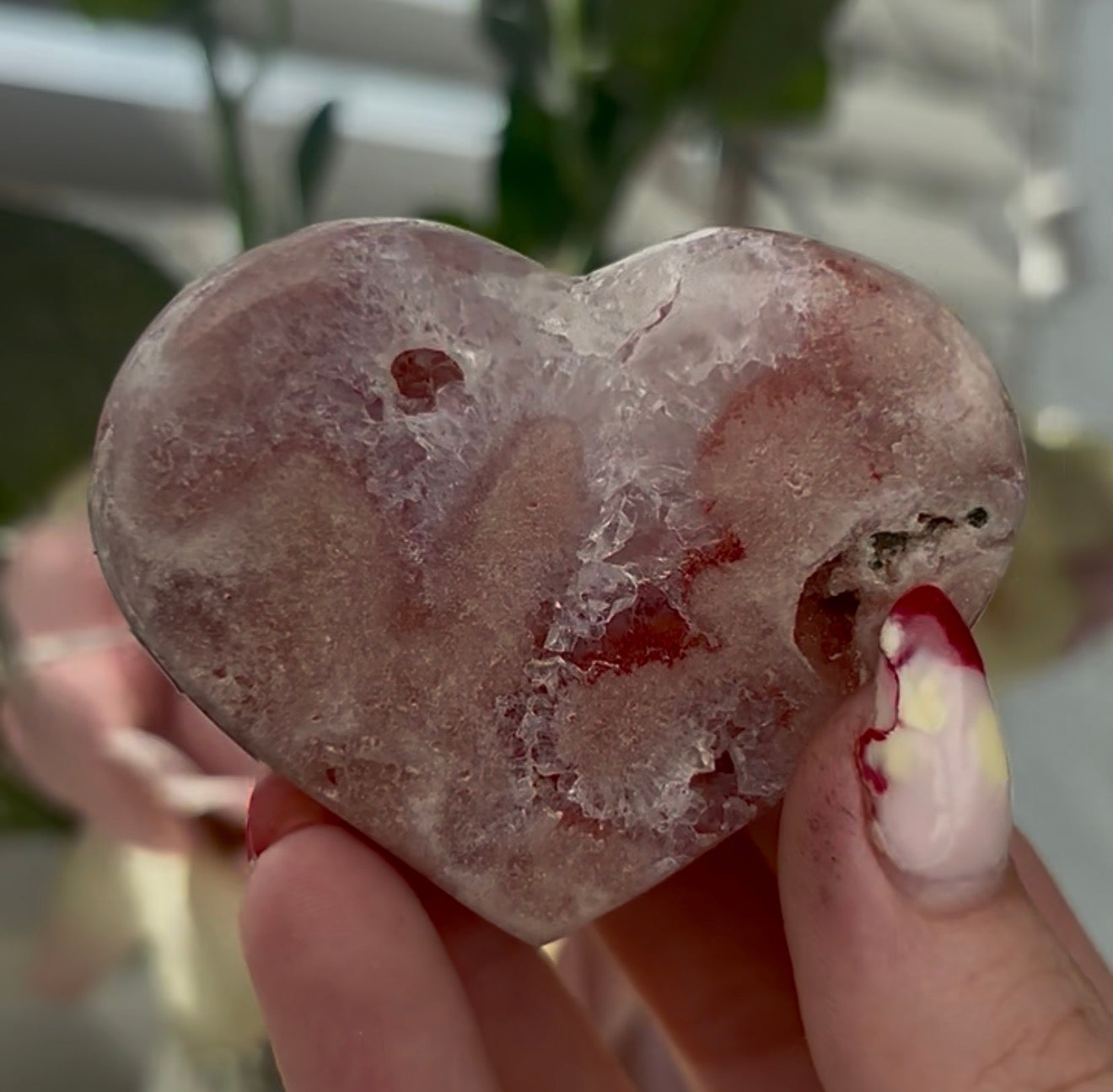 Mini pink amethyst heart - comes with stand