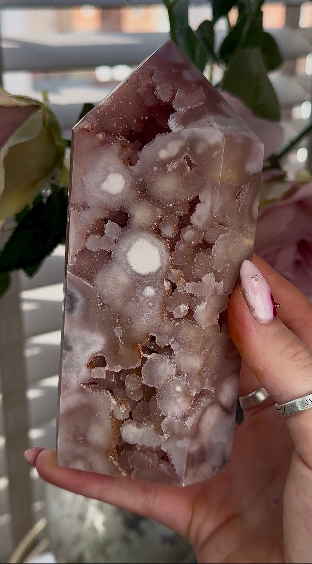 High quality Pink amethyst tower with bubble druzy
