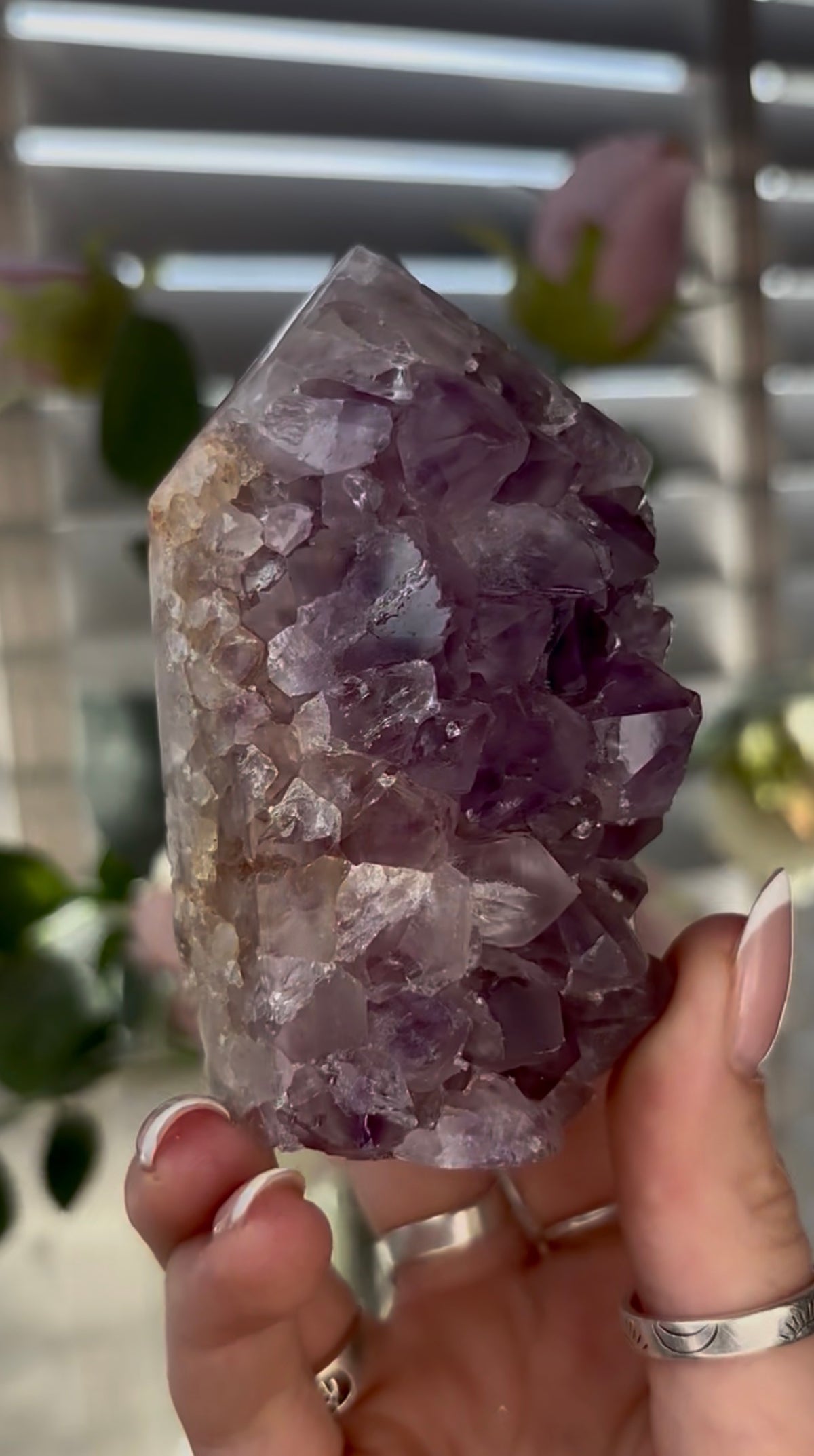Beautiful, chunky Pink amethyst tower with purple quartz 8.5cm(h) by 5cm(w)