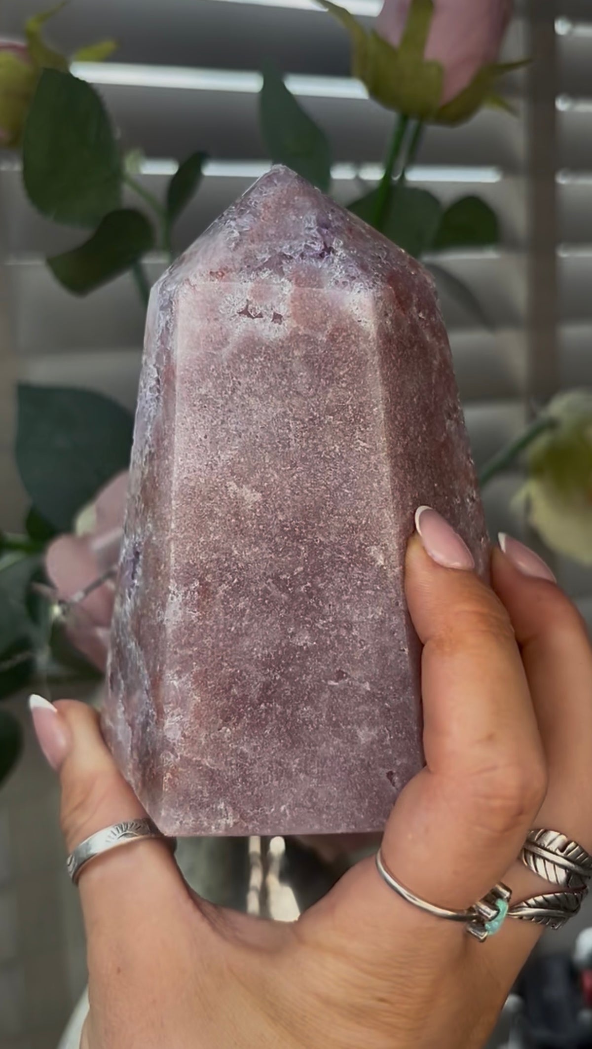 Beautiful, hq, druzy, chunky Pink amethyst tower 12cm(h) by 8.5cm(w)
