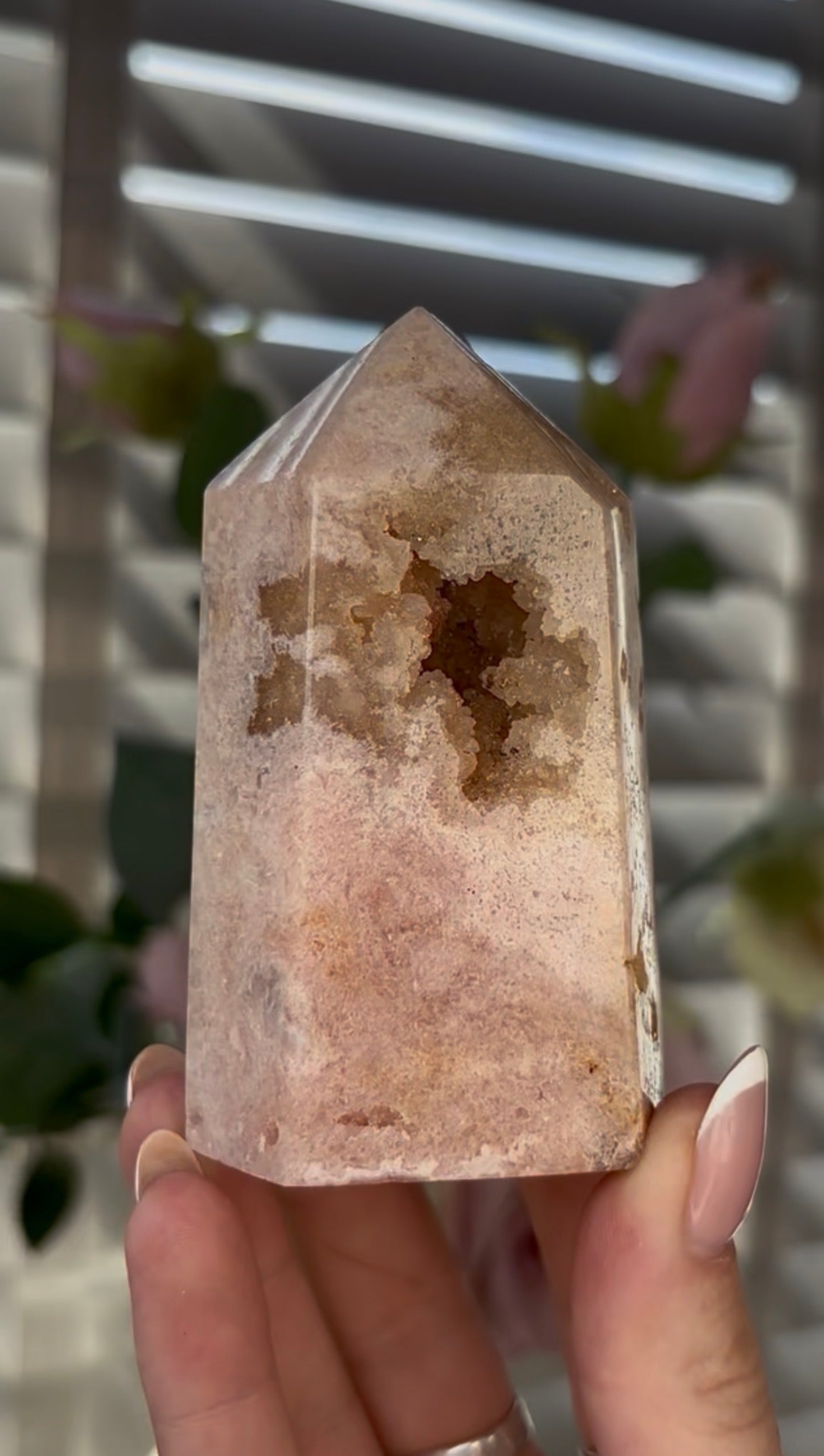 Beautiful, chunky Pink amethyst tower 8.6cm(h) by 5cm(w)