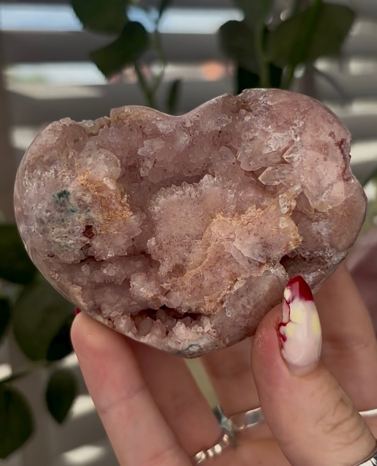 pink amethyst heart - comes with stand 8.5cm