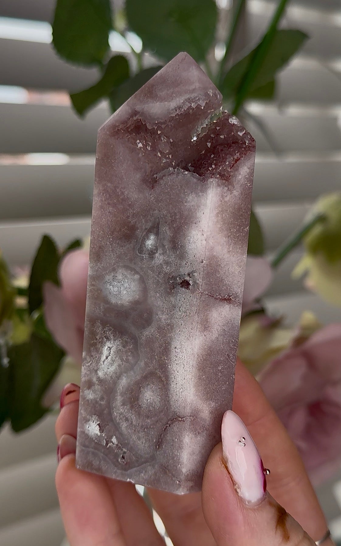 High quality Pink amethyst tower 11cm(h) 4cm(w)