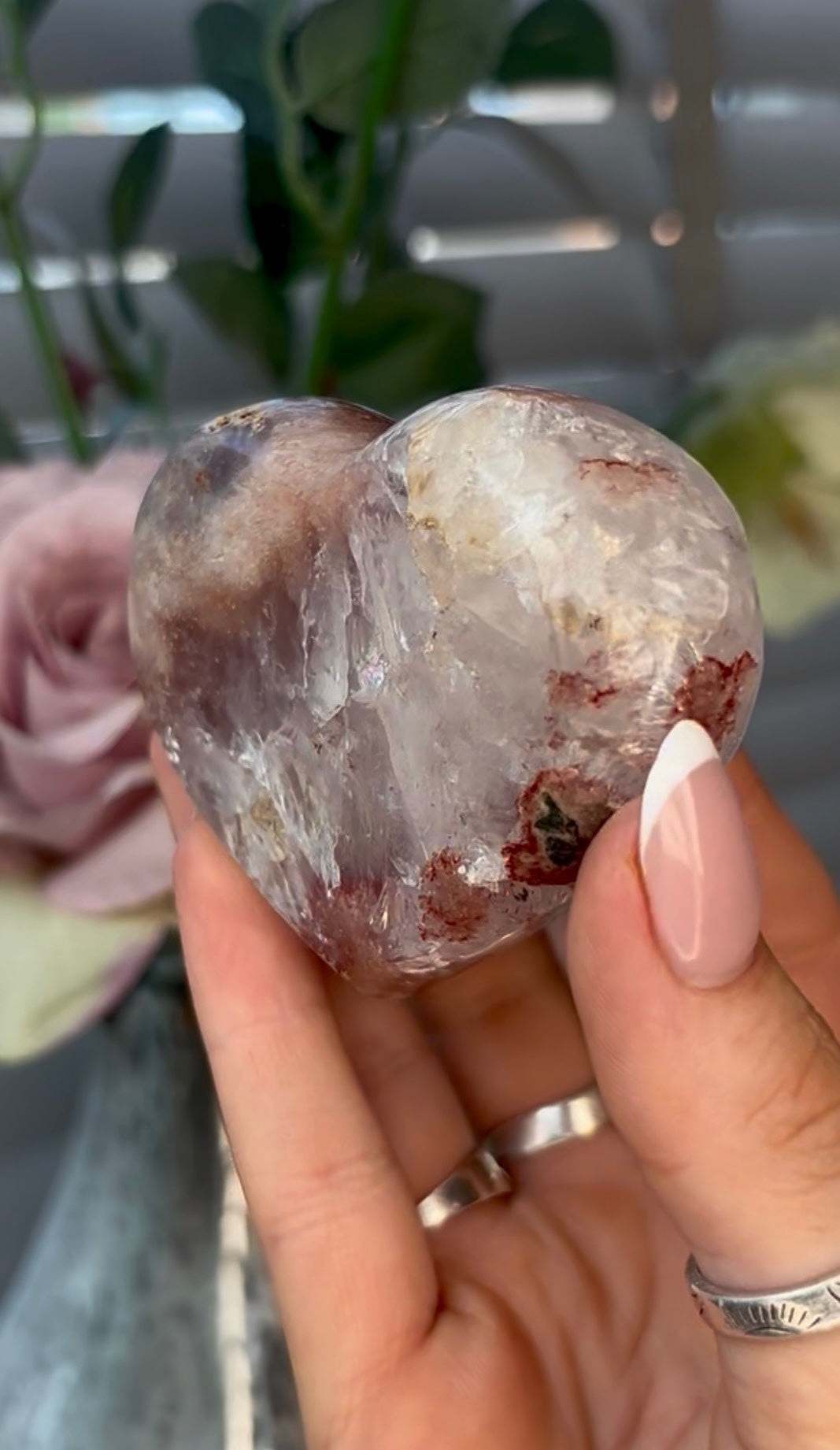 Gorgeous, pink amethyst heart- comes with stand