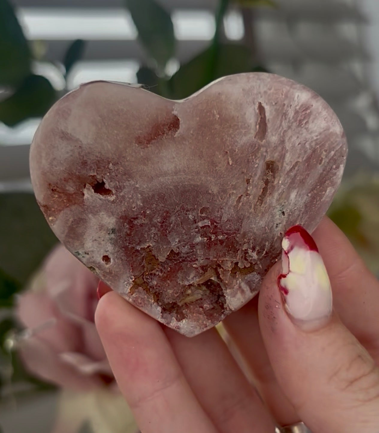 Mini pink amethyst heart - comes with stand