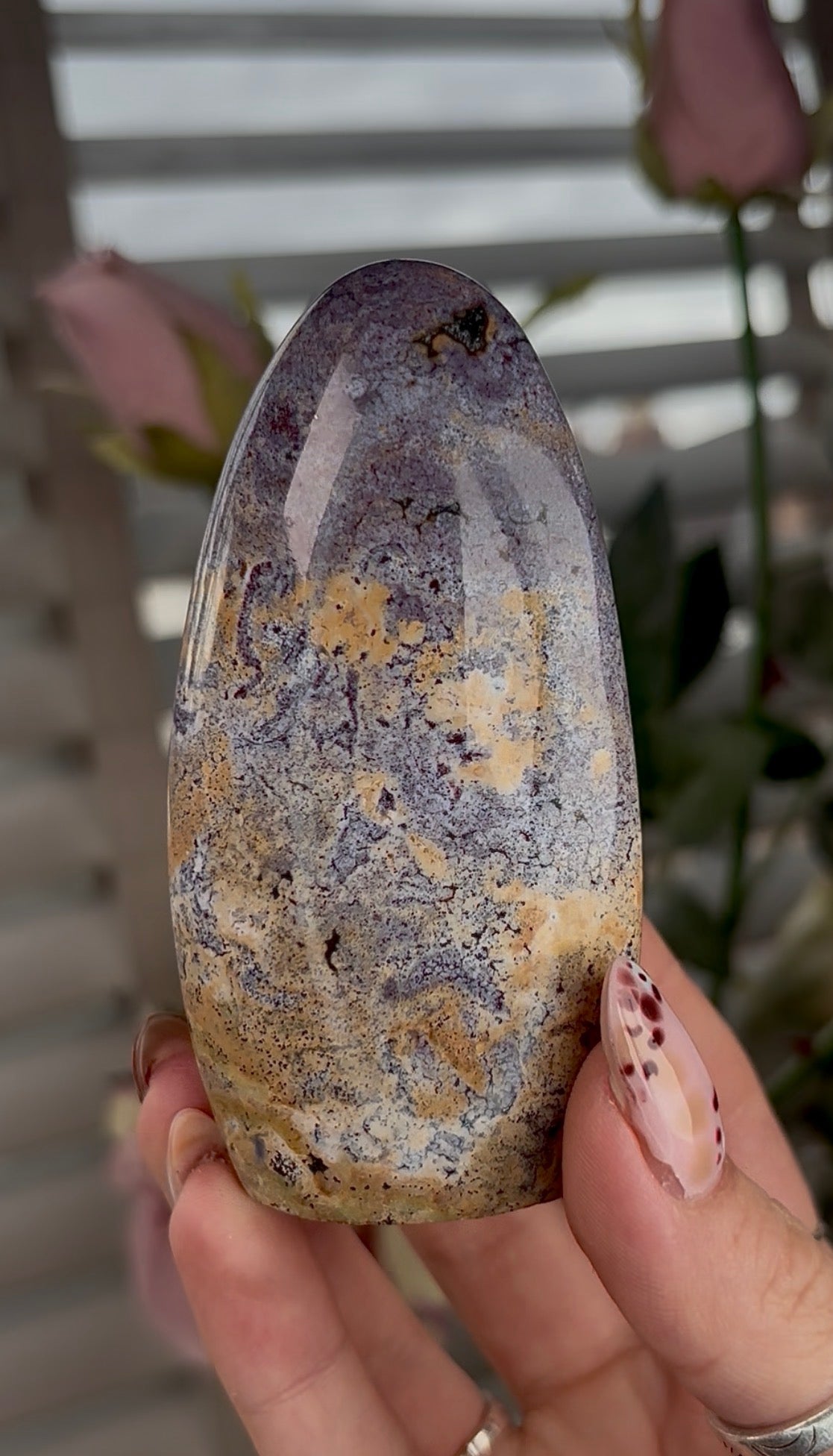 High quality, pastel pink/purple & mustard ocean jasper Freeform - 9cm (h)