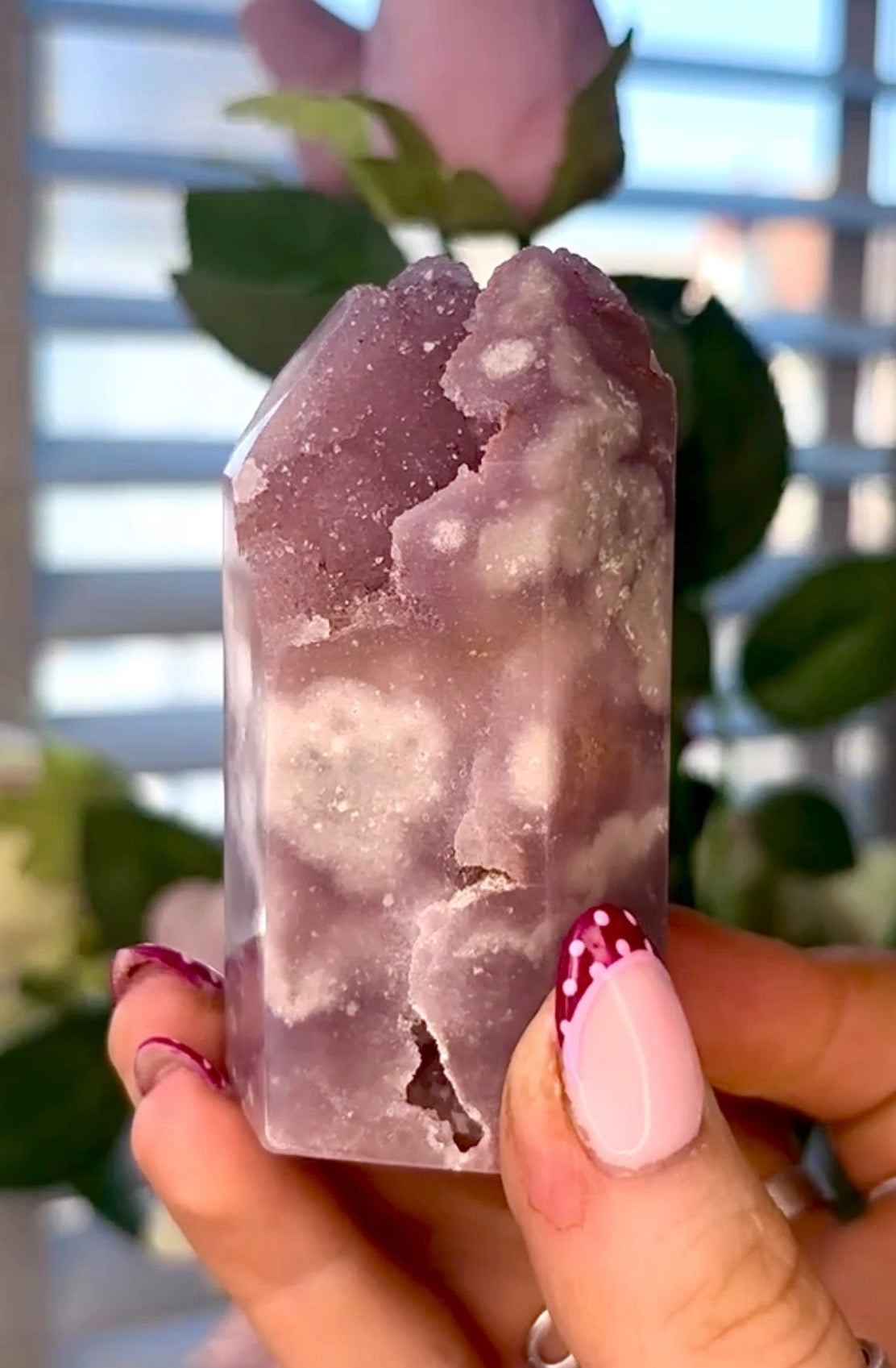 Pink amethyst tower in lilac tones