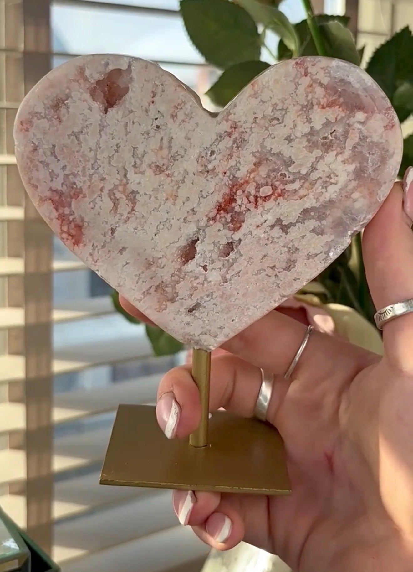 High quality pink amethyst heart with stand