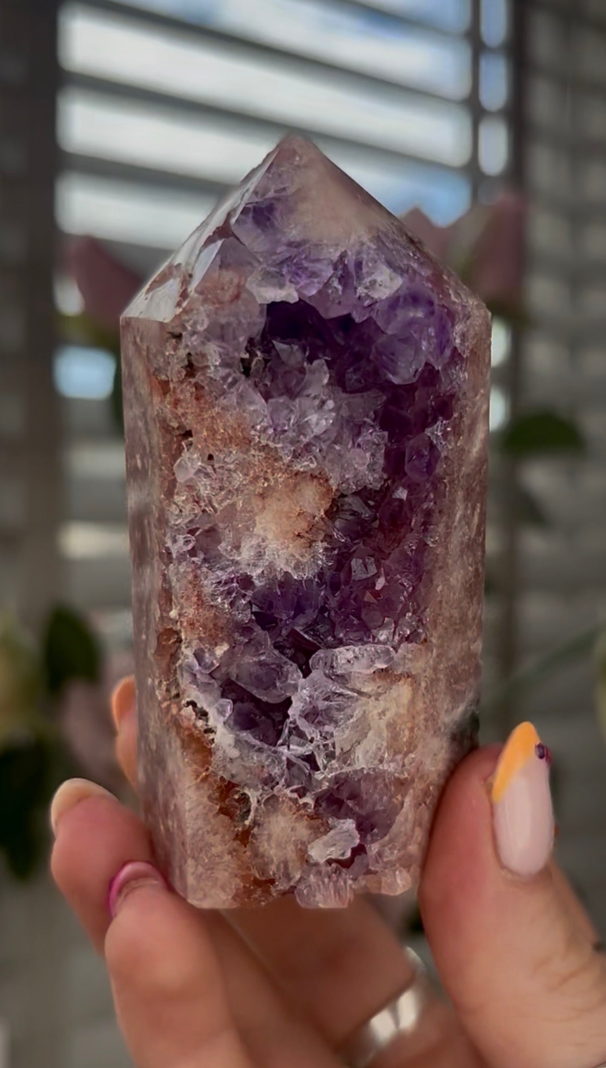 Beautiful, high quality, Pink amethyst tower with purple quartz