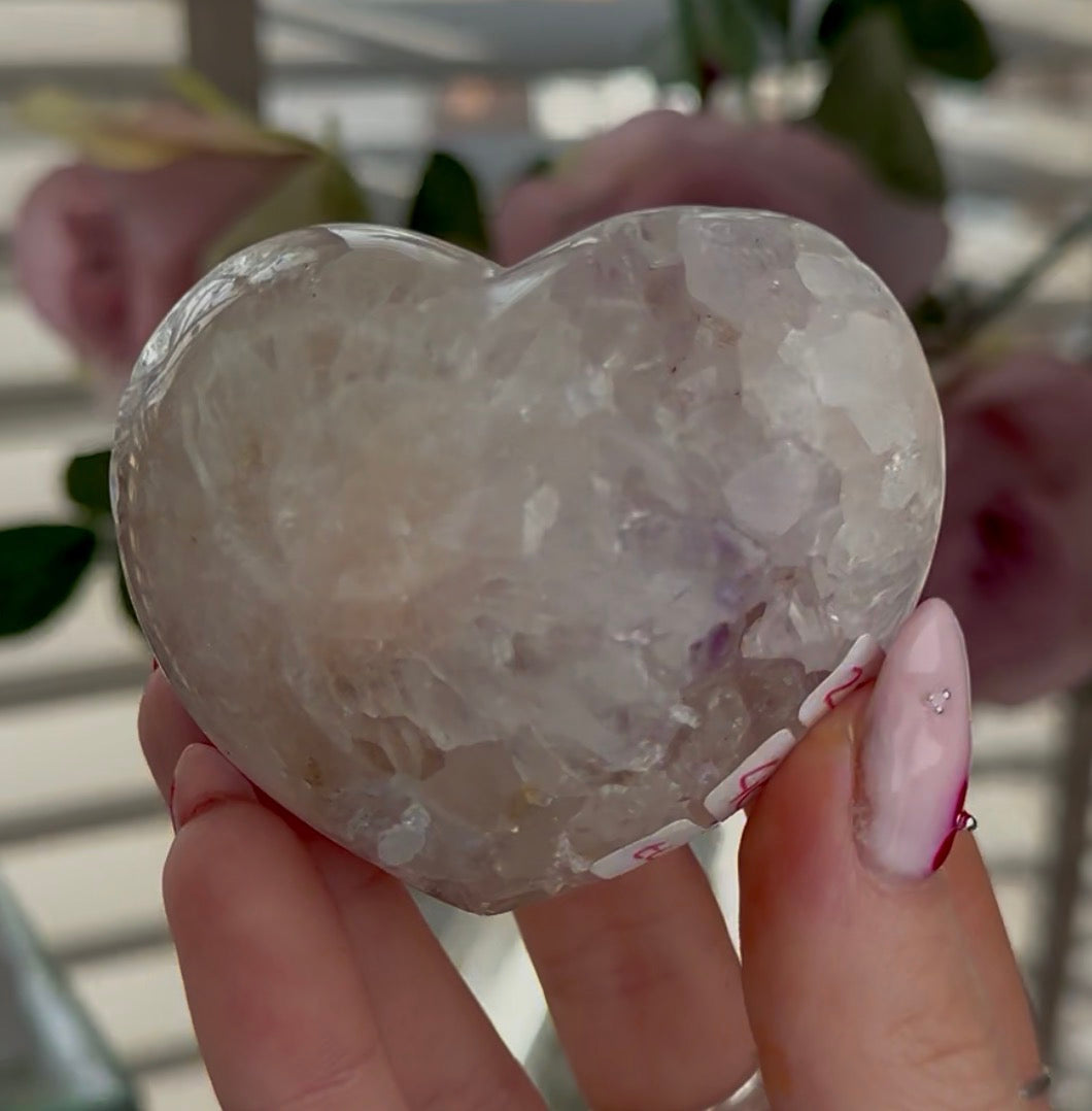 pink amethyst heart - comes with stand