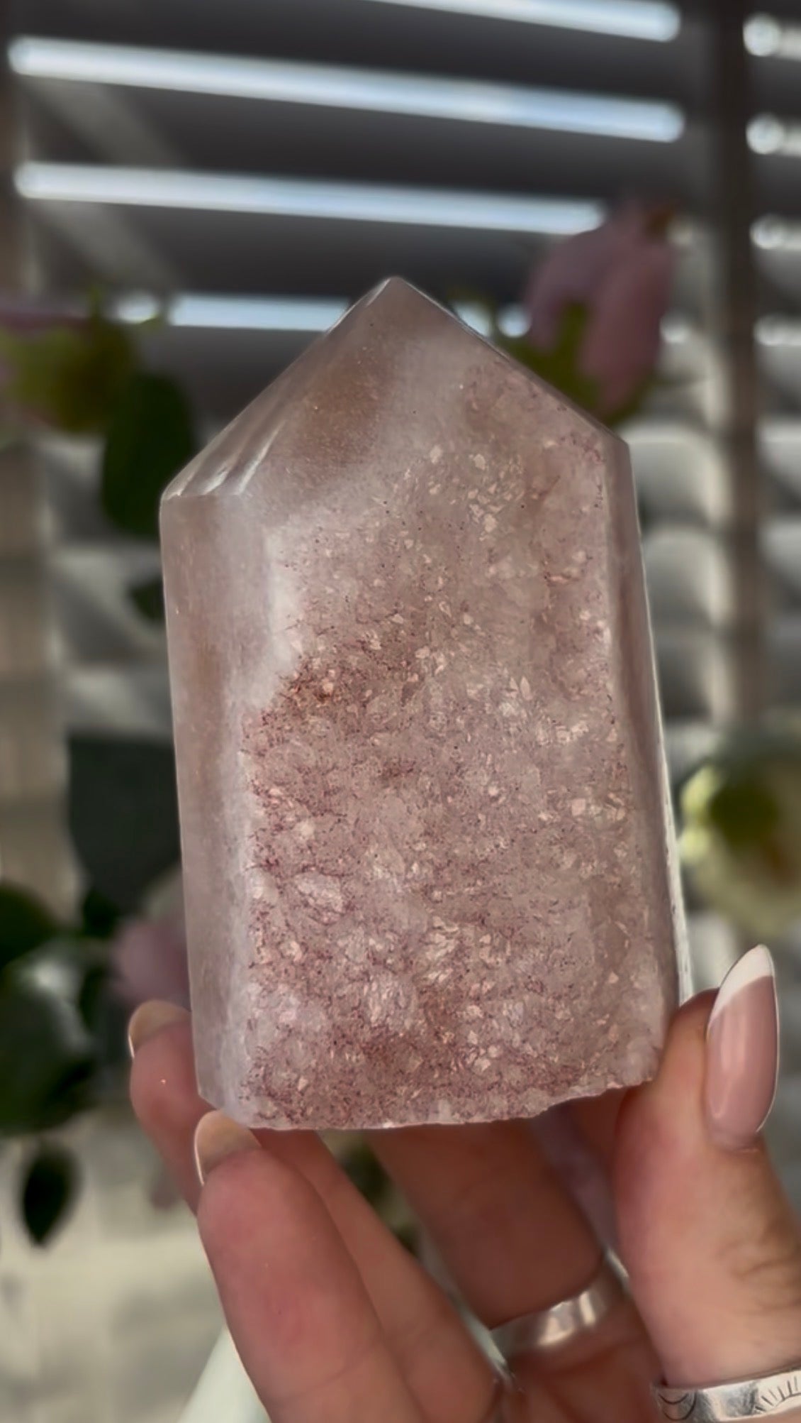 Beautiful, chunky Pink amethyst tower 8.7cm(h) by 5.5cm(w)