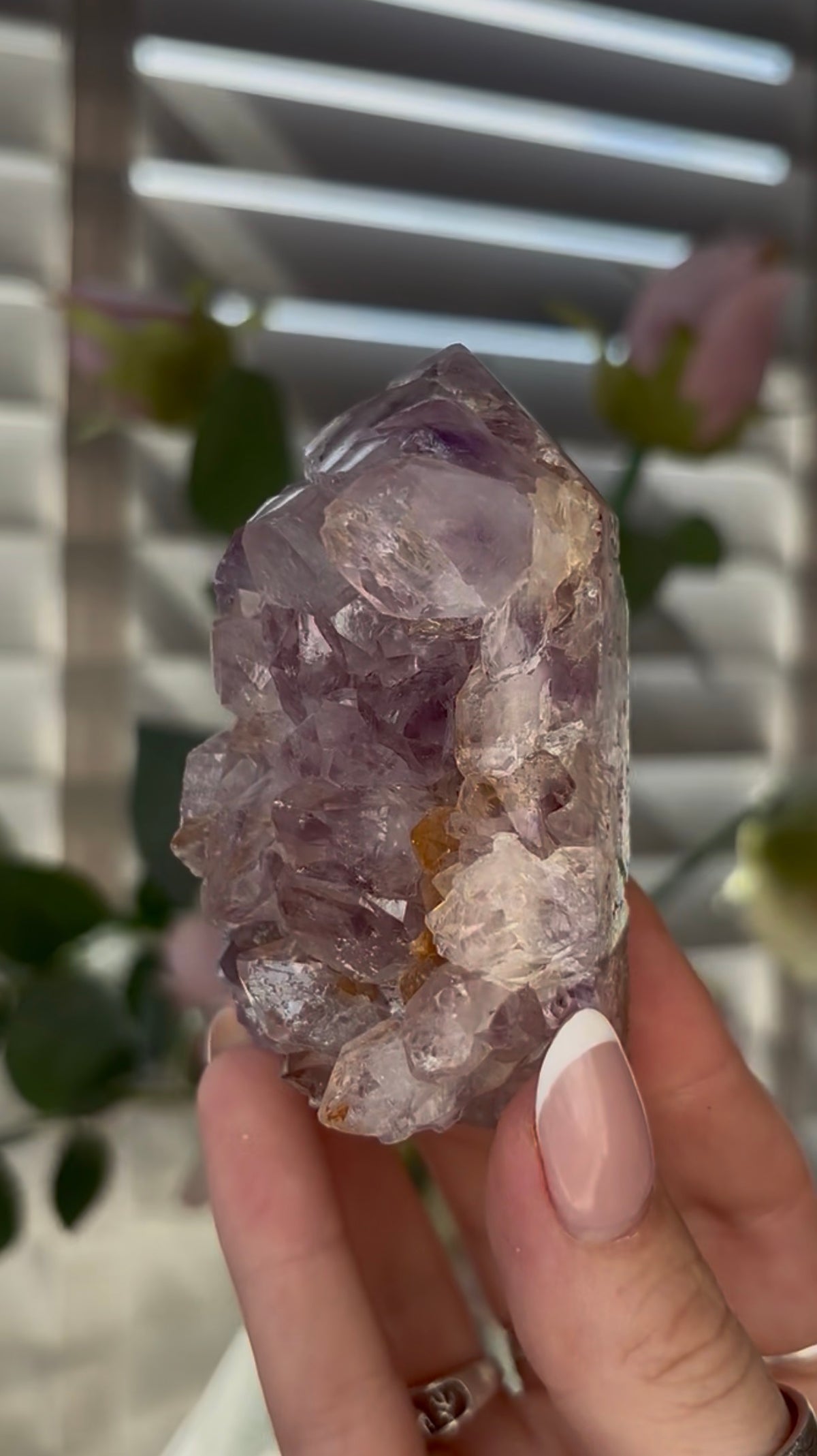 Beautiful, chunky Pink amethyst tower with purple quartz 8cm(h) by 5cm(w)