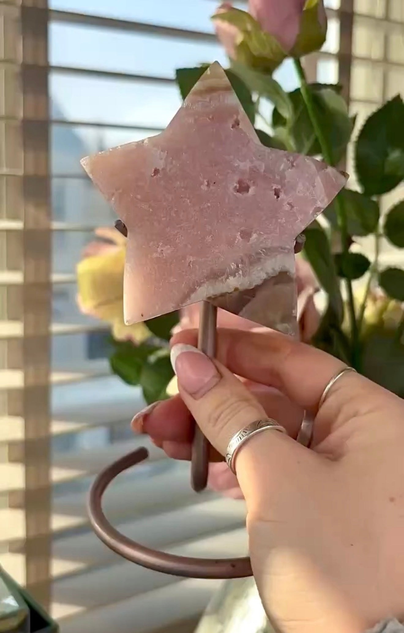 High quality pink amethyst star with agate - comes with stand