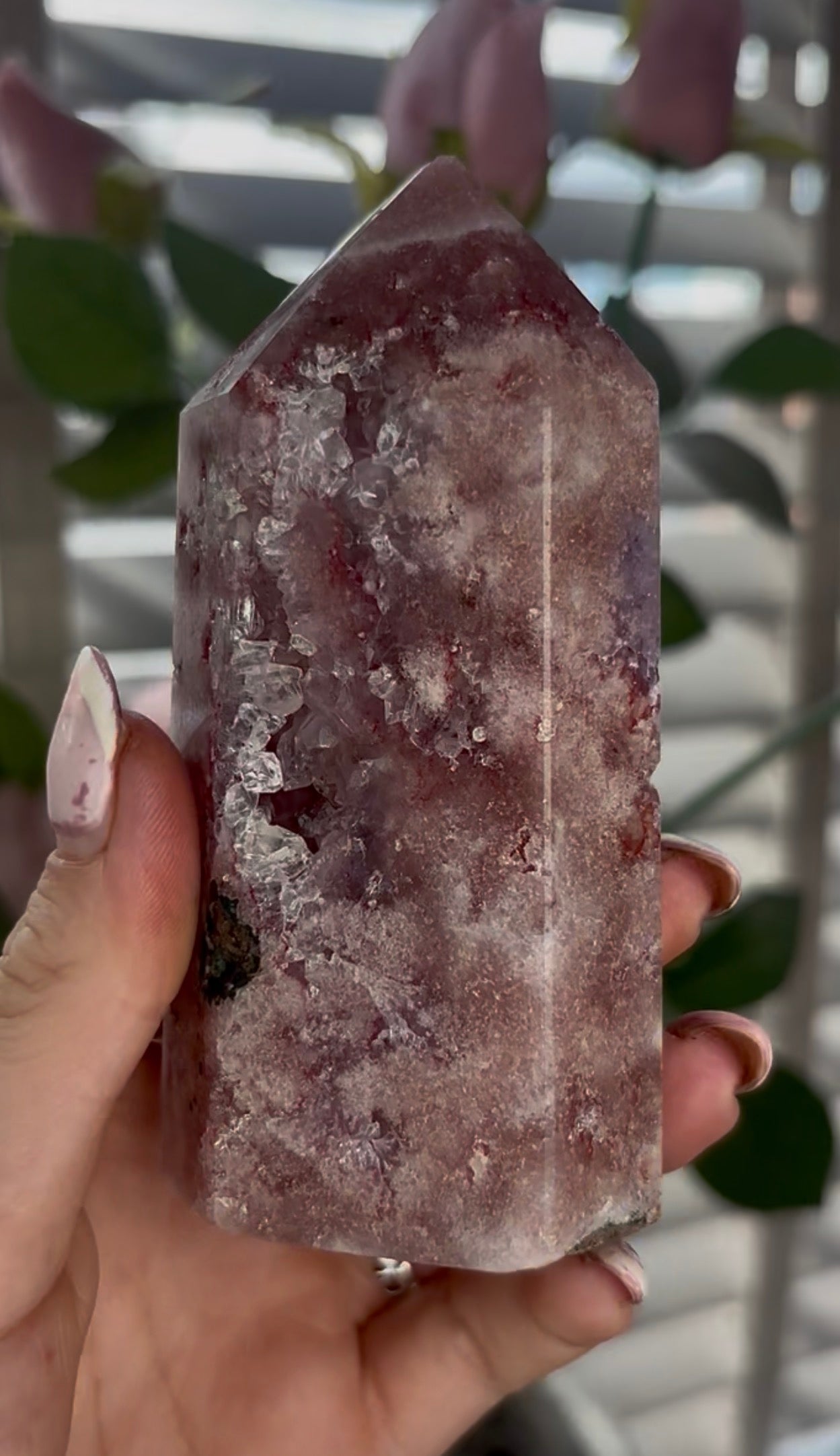 Beautiful, high quality, Pink amethyst tower with purple quartz