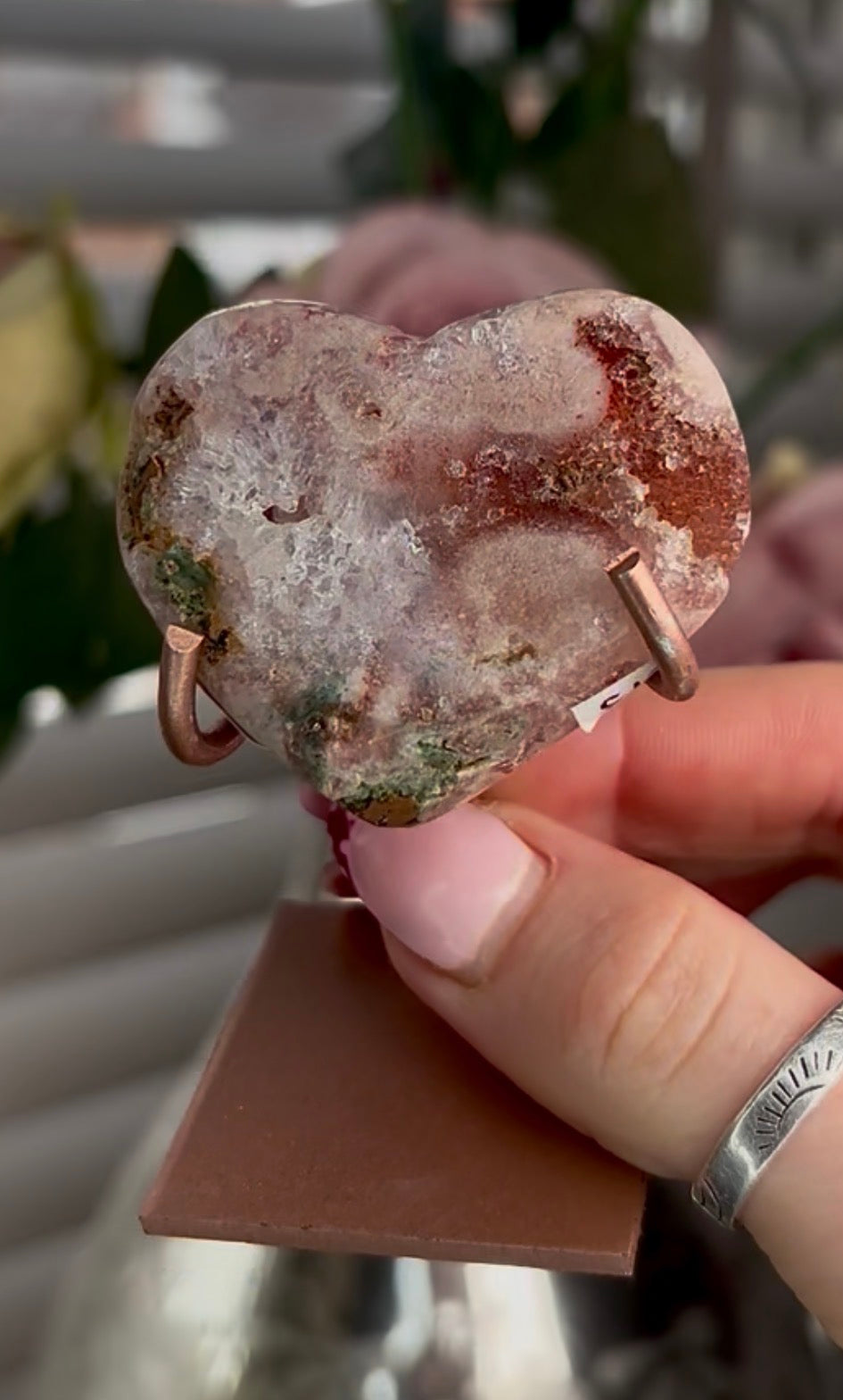 Mini pink amethyst heart - comes with stand