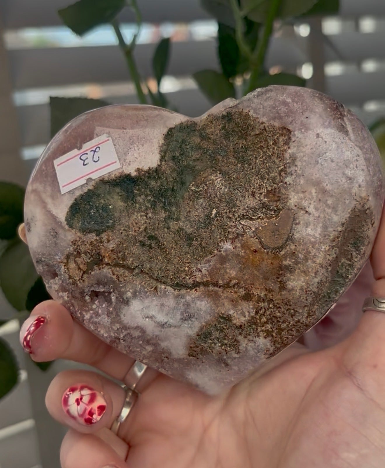 Beautiful pink amethyst heart - comes with stand (11cm)