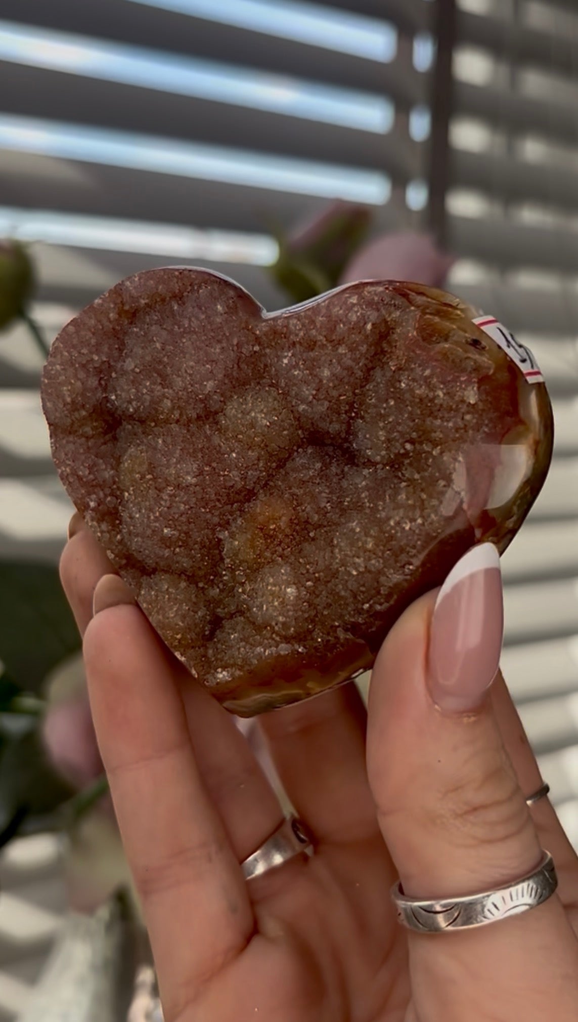 Uruguay, rainbow amethyst heart - comes with stand