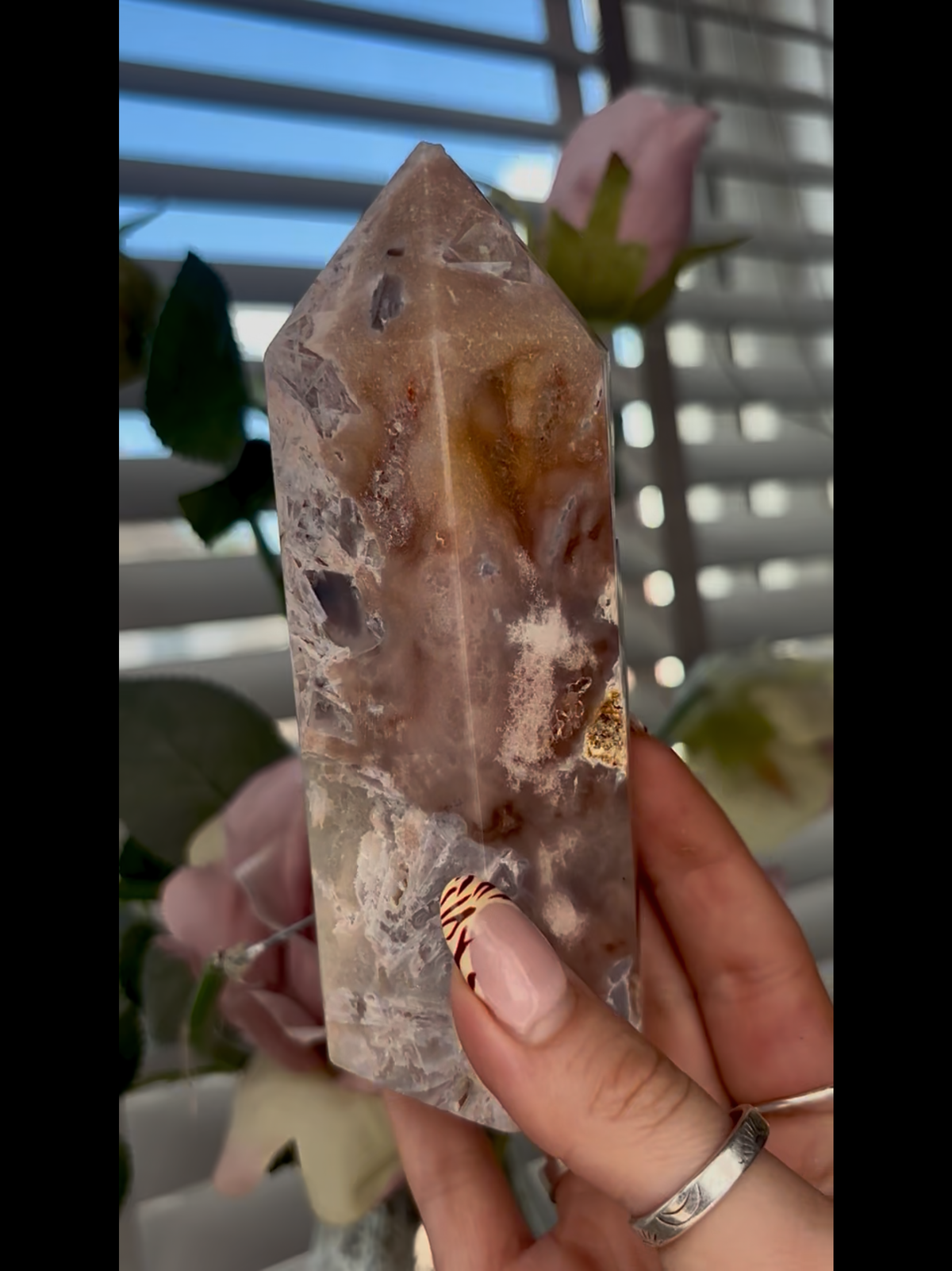 Beautiful, Pink amethyst tower with rutile 14cm tall 450g PAT74