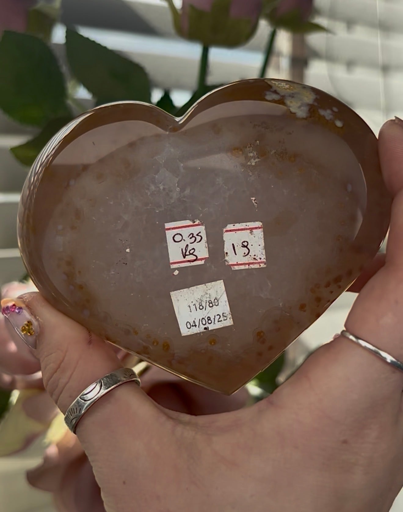 Beautiful, high quality, agate heart with druzy - stand included