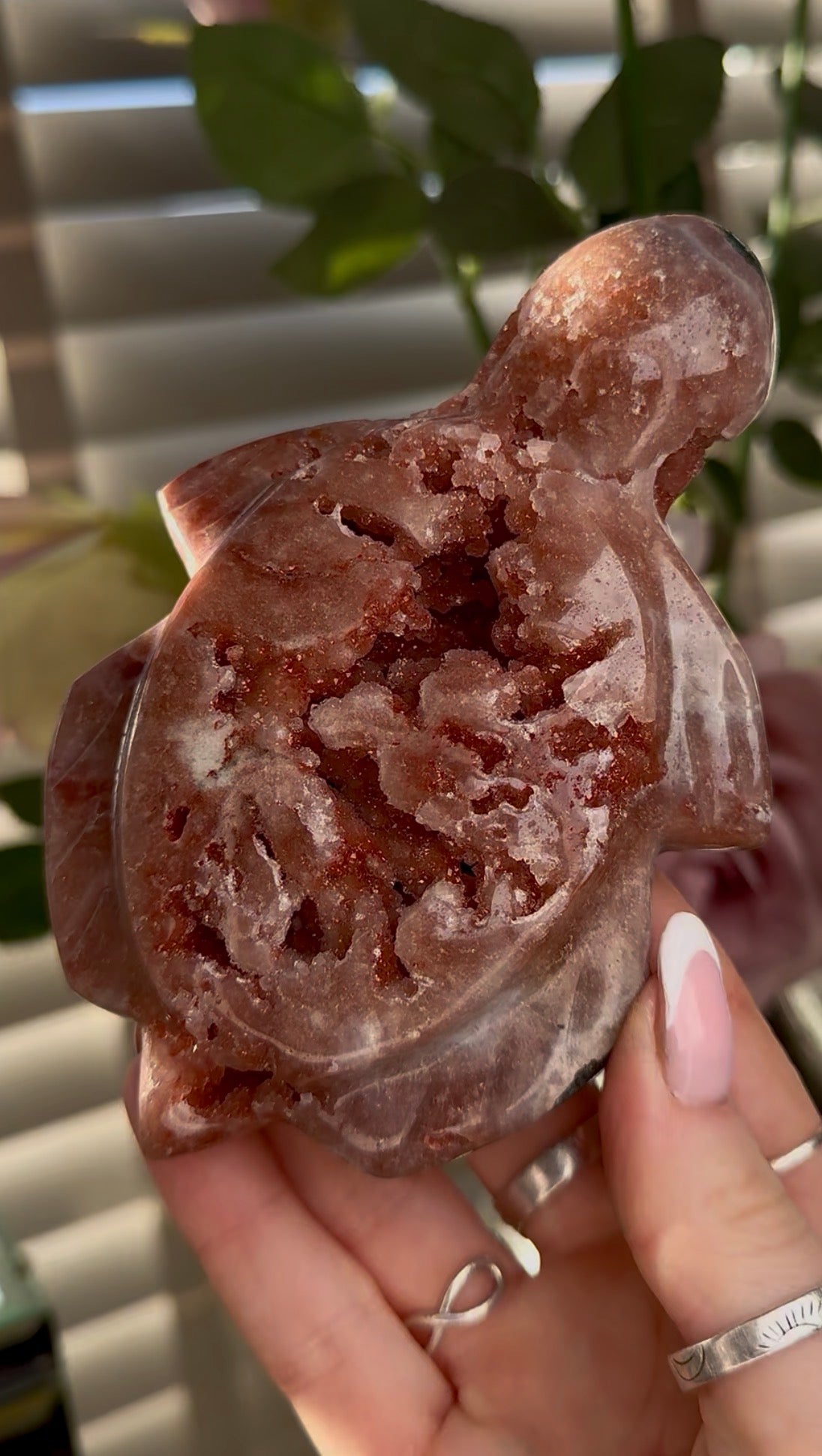 High grade, pink amethyst sea turtle carving,