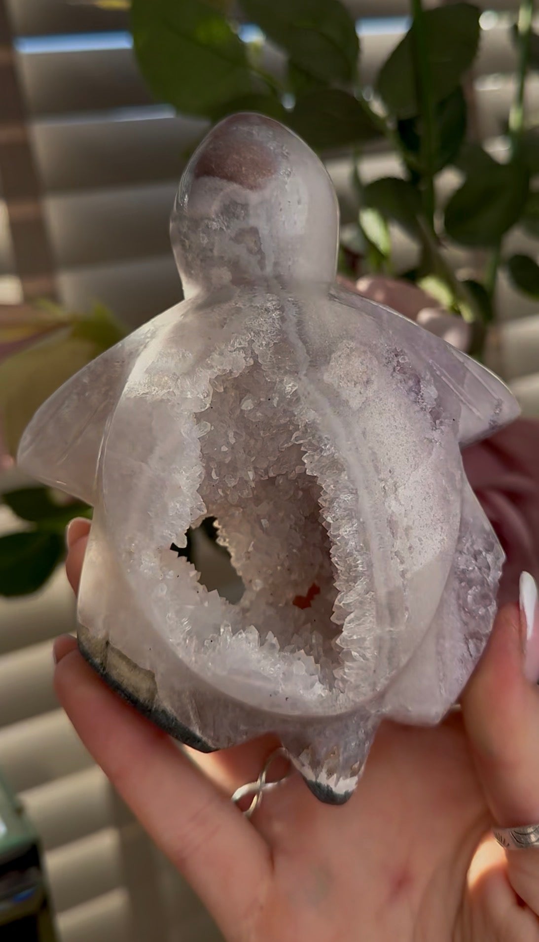 High grade, pink amethyst with Jasper sea turtle carving