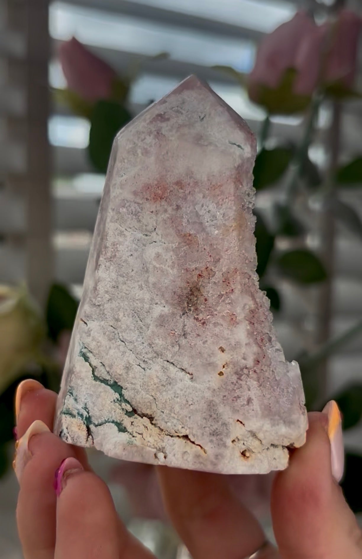 Pretty, baby Pink amethyst tower with Druzy
