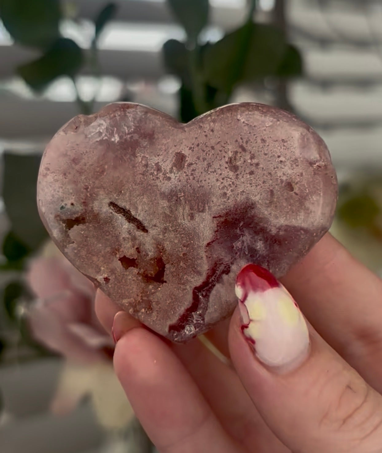 Mini pink amethyst heart - comes with stand 6cm