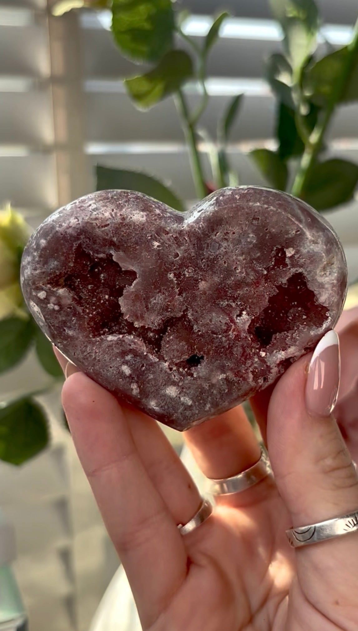 Gorgeous,  pink amethyst heart- comes with stand