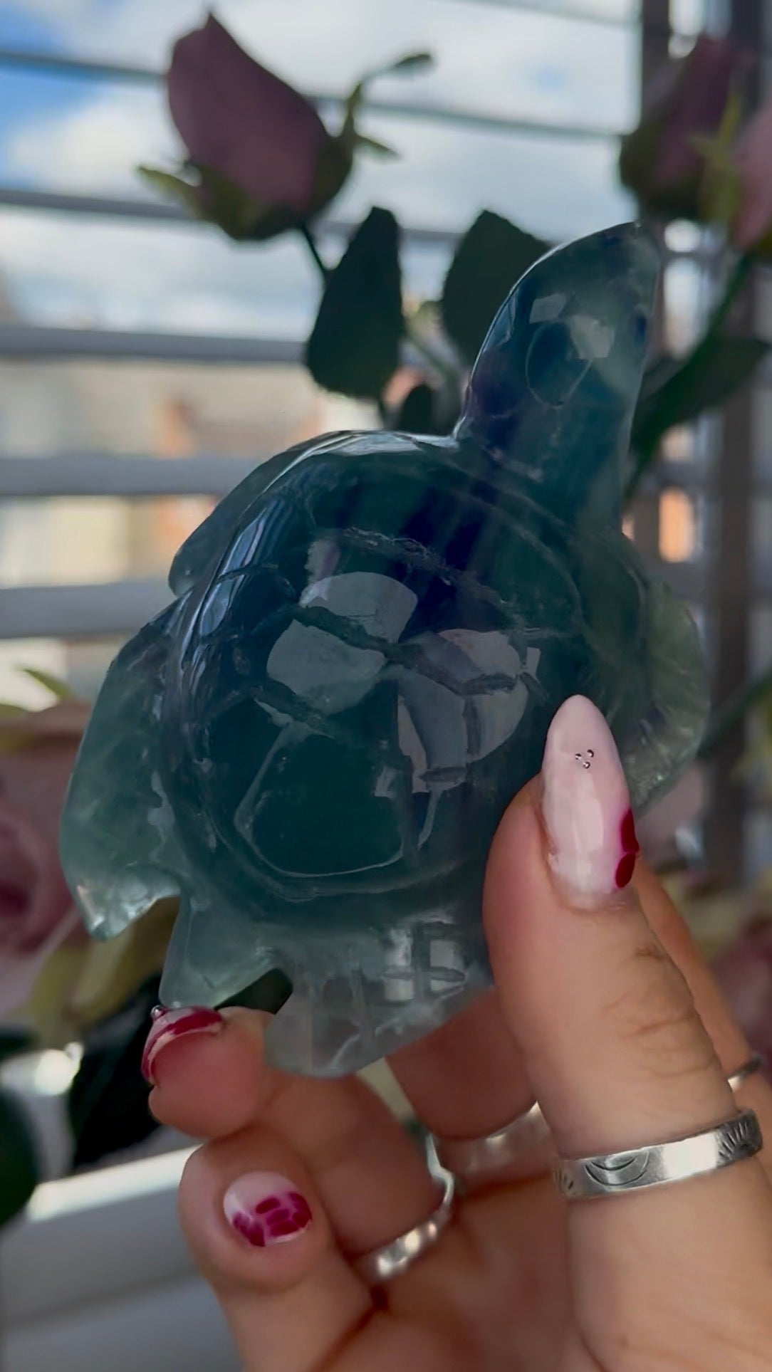 High grade, fluorite sea turtle in green & blue