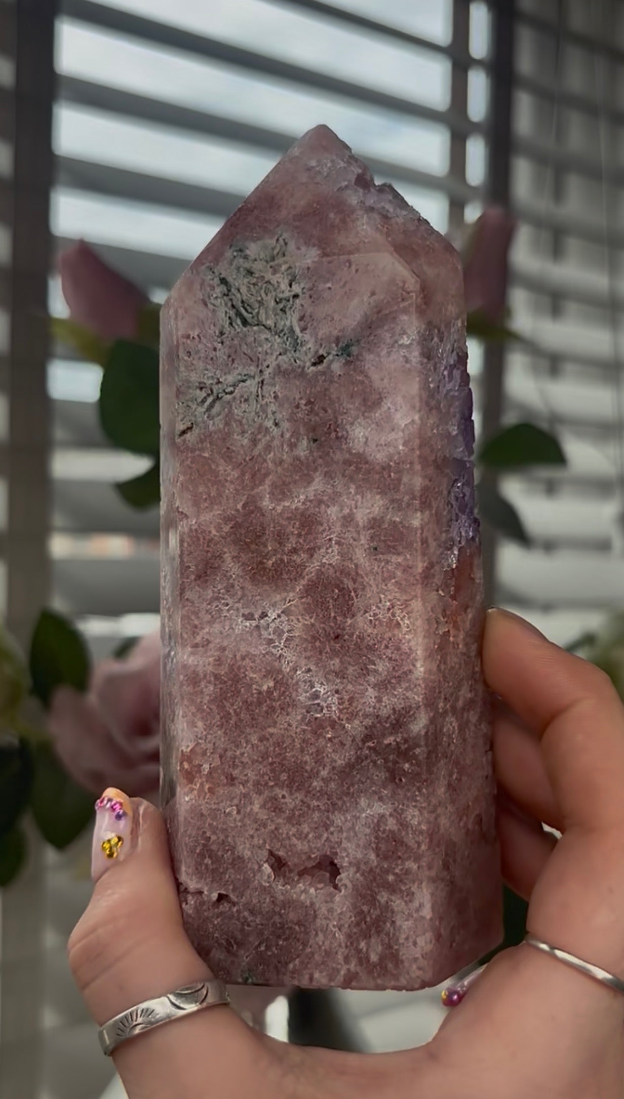 Beautiful, large, high quality, Pink amethyst tower with purple quartz