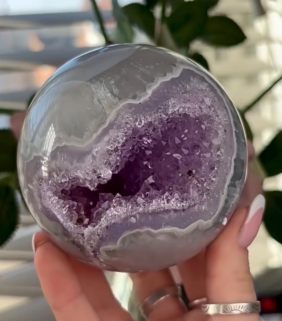 Gorgeous, high grade, amethyst agate sphere
