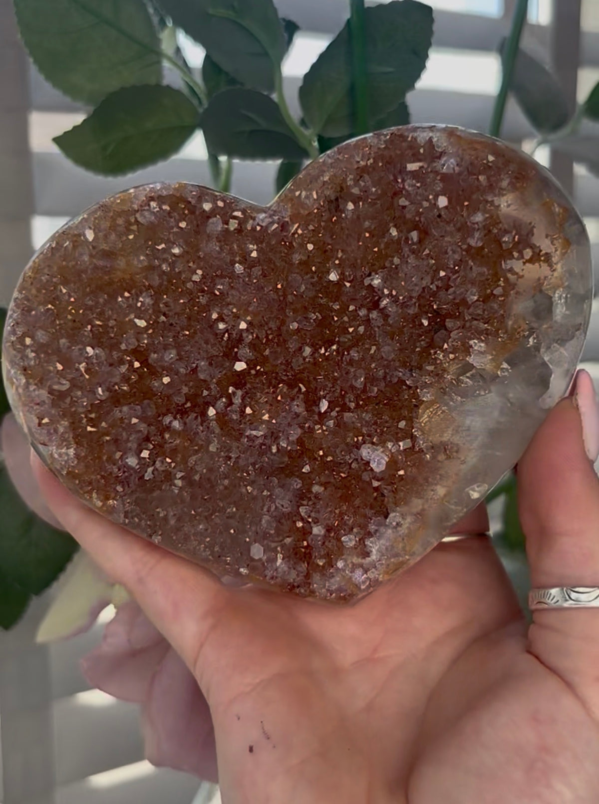 Uruguay, rainbow amethyst heart - comes with stand in orange no tones