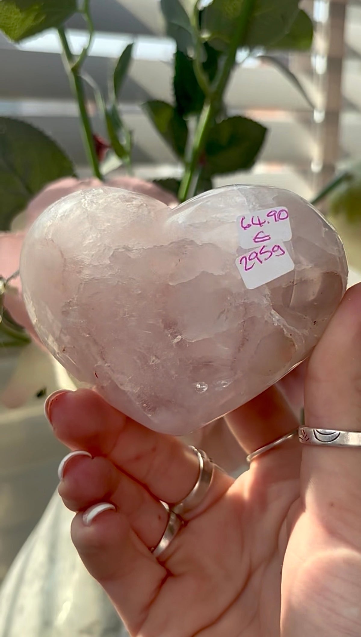 Gorgeous, pink amethyst heart- comes with stand
