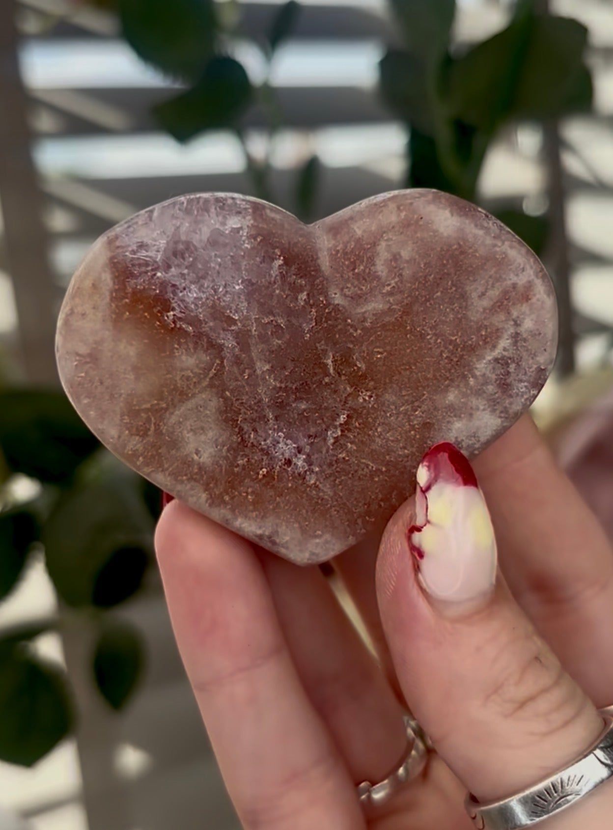 Mini pink amethyst heart - comes with stand 6cm