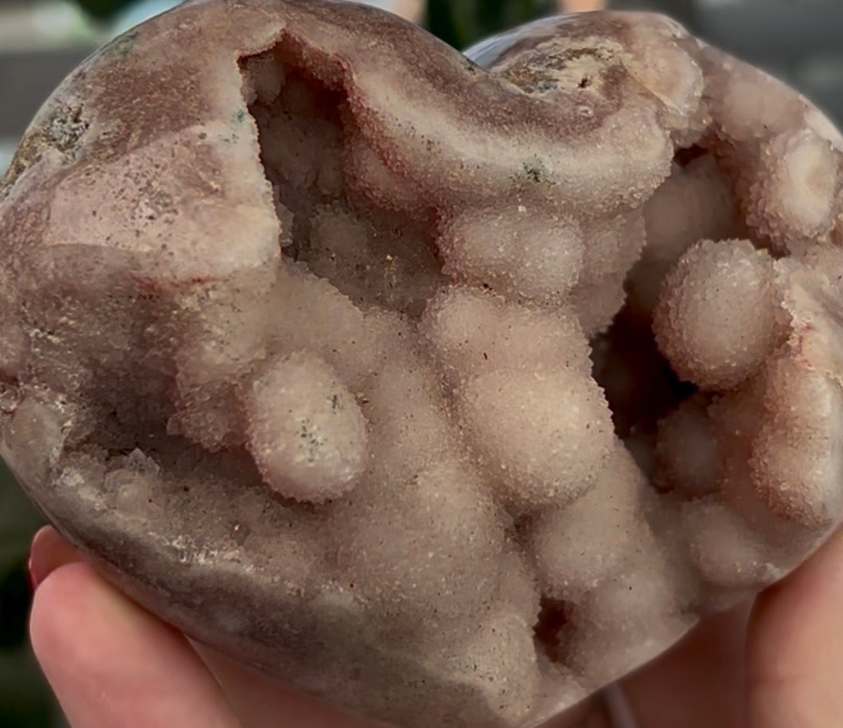 Chunky pink amethyst heart with bubble formations - comes with stand (9.6cm)