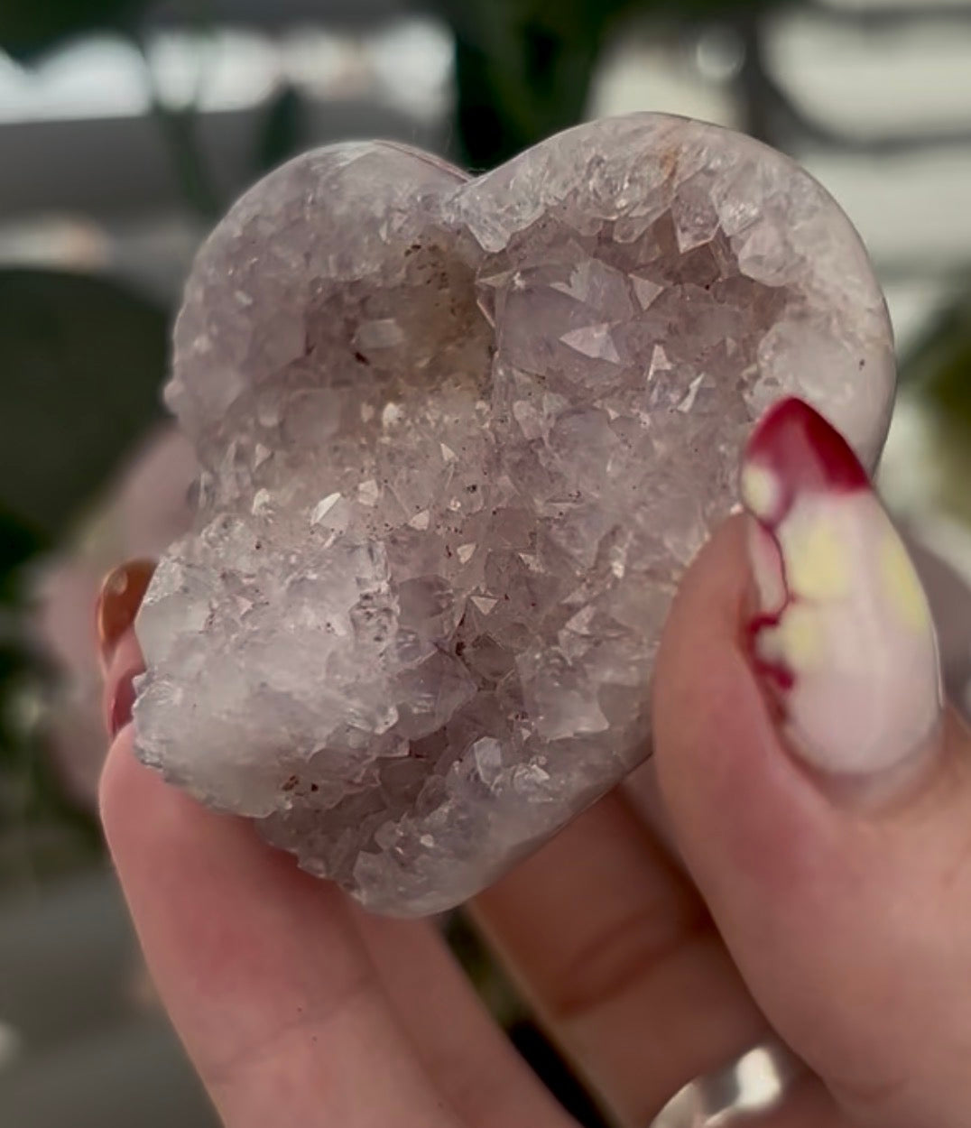pink amethyst heart - comes with stand