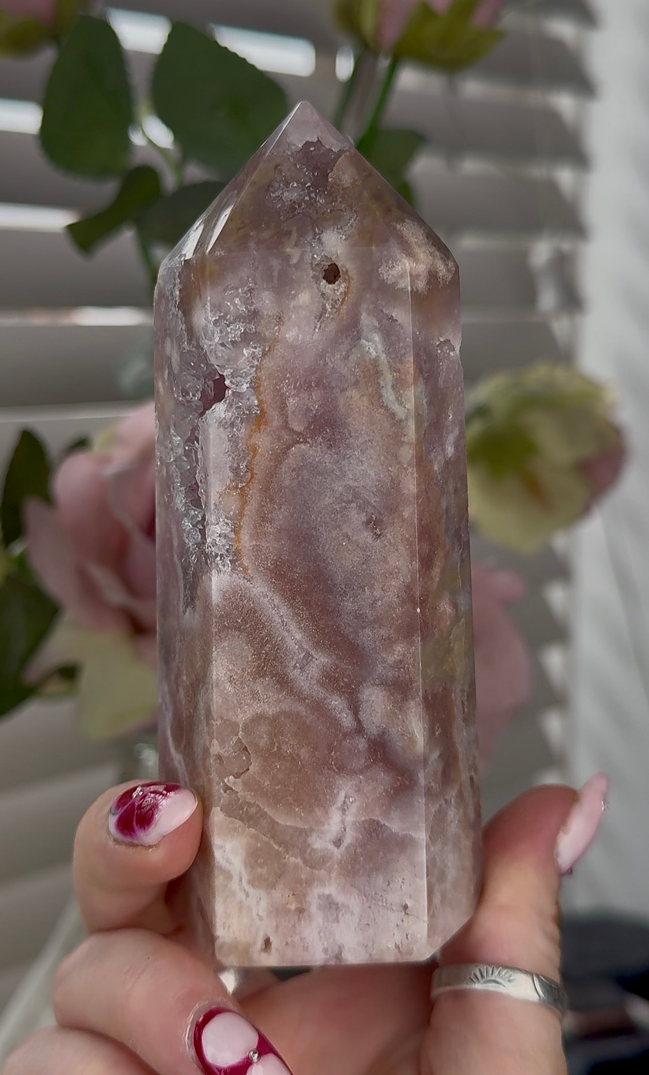 Pink amethyst tower 13cm(h) 5cm(w)