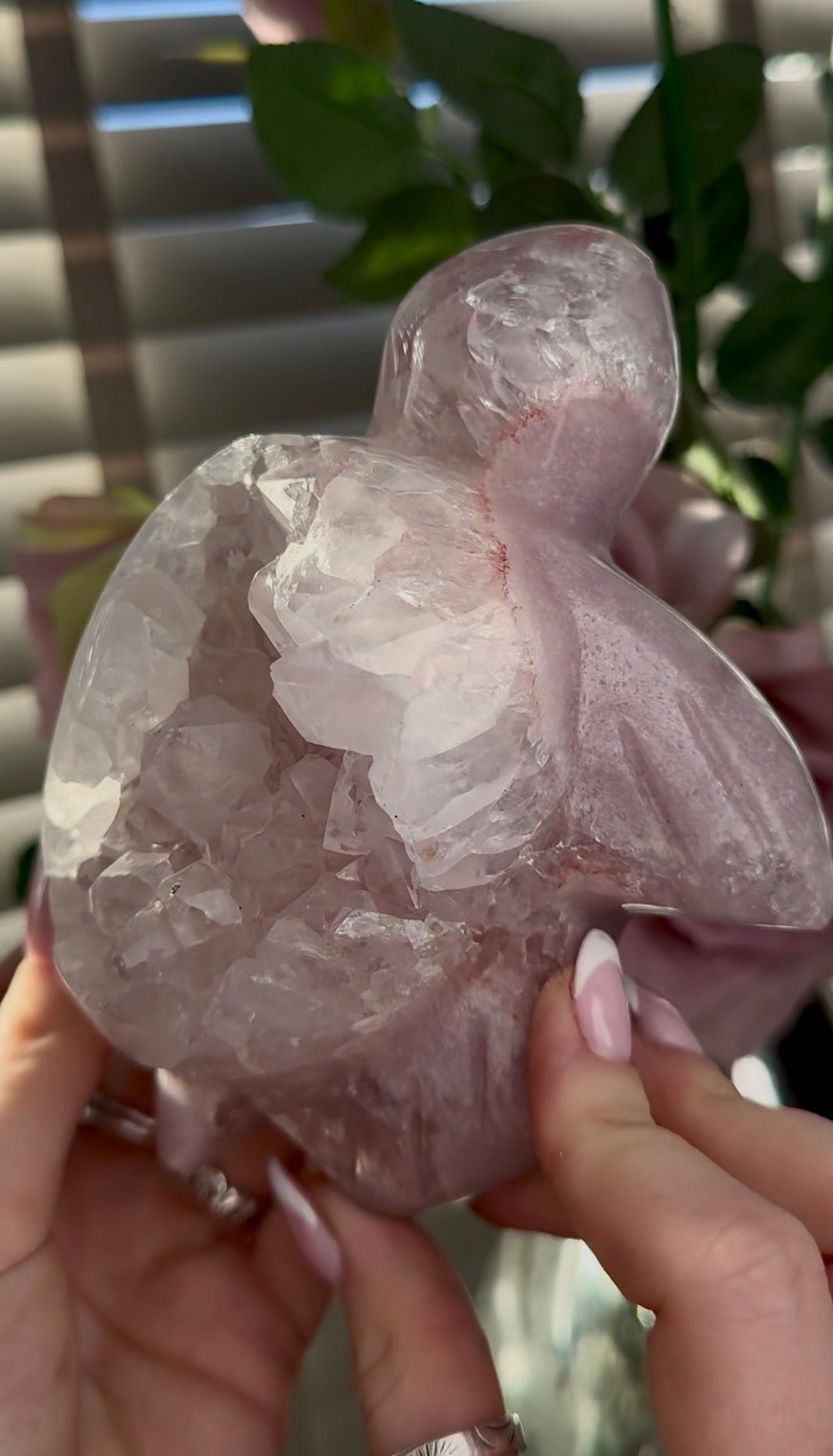 High grade, pink amethyst with chunky quartz sea turtle carving
