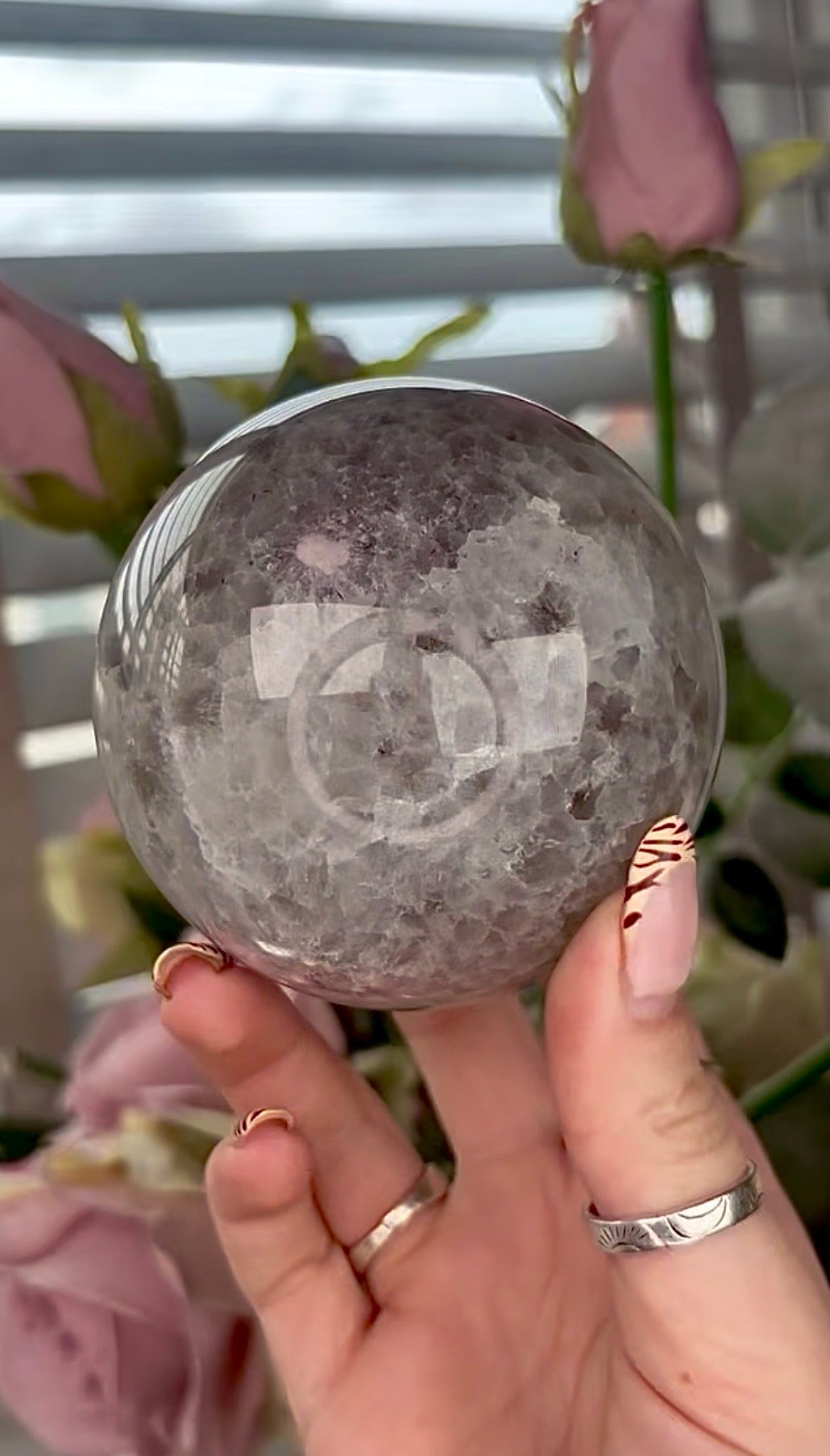 Stunning!! Super high quality, Druzy, green chlorite x blue flower agate sphere