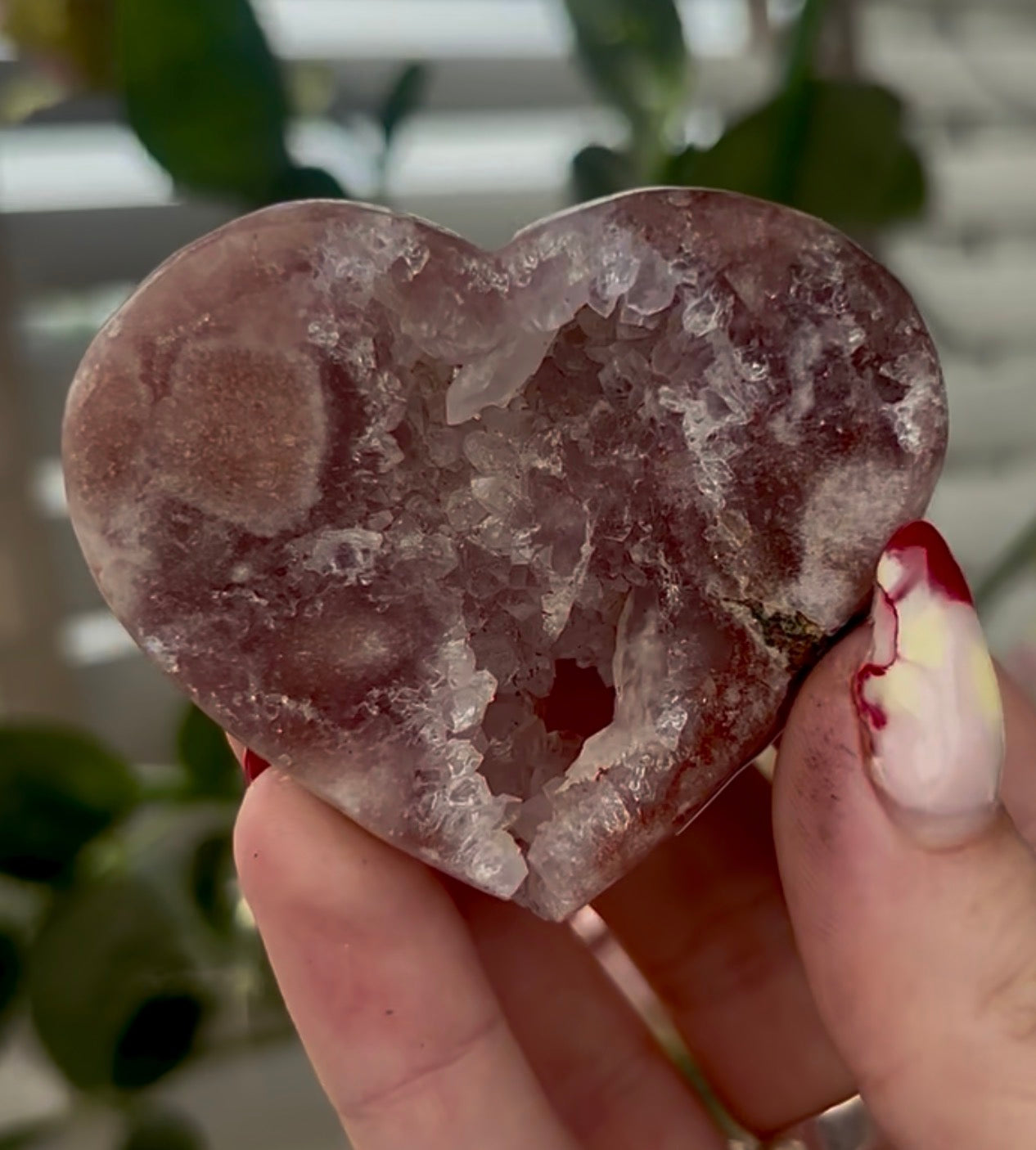 Mini pink amethyst heart - comes with stand