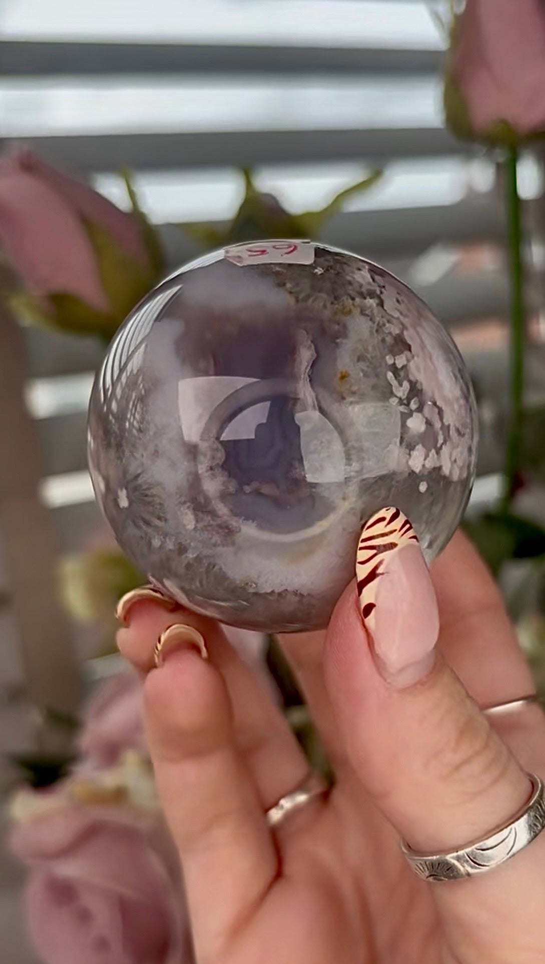 Stunning!! Super high quality, Druzy, green chlorite x blue flower agate sphere