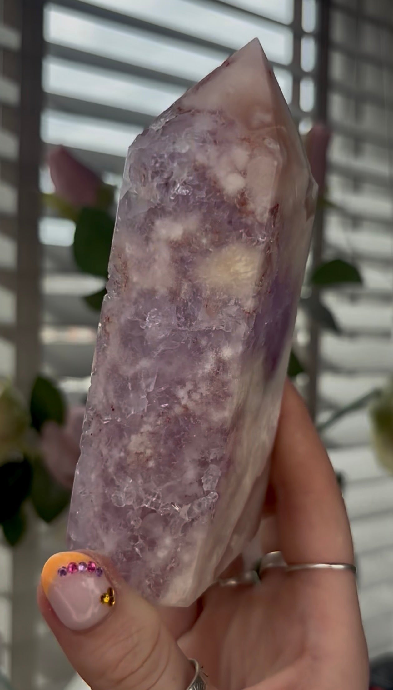 Beautiful, large, high quality, Pink amethyst tower with lilac tone quartz