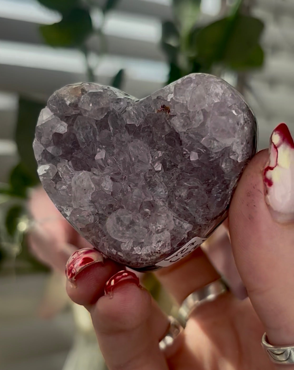Mini, chunky, double sided, pink amethyst heart with purple quartz and jasper - comes with stand