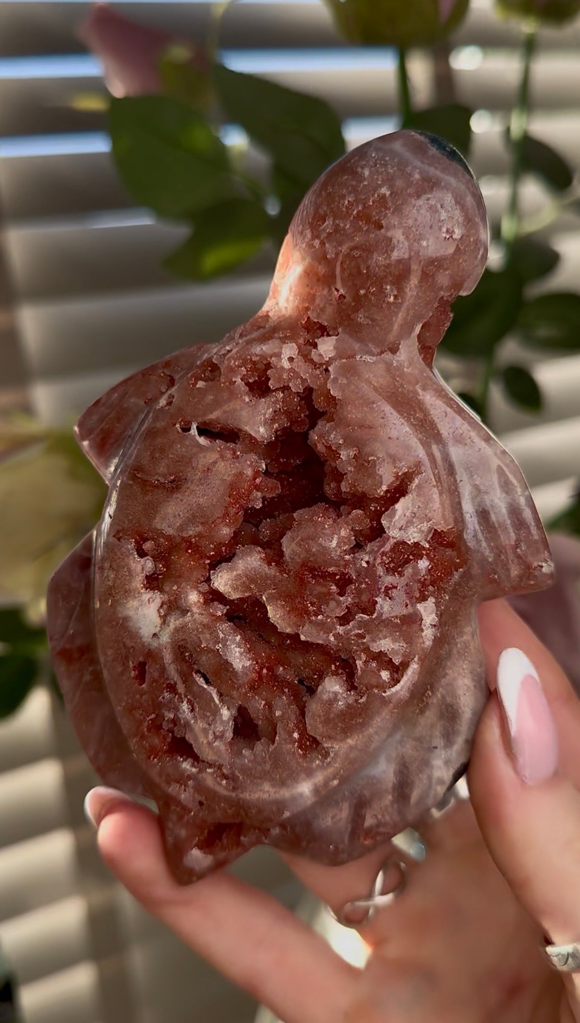 High grade, pink amethyst sea turtle carving,