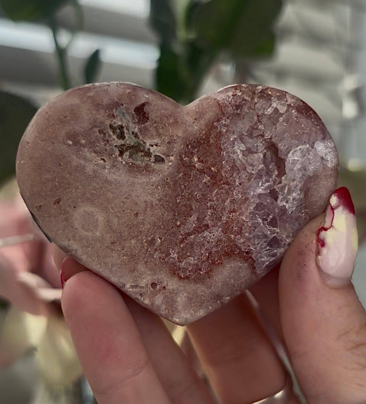 Mini pink amethyst heart - comes with stand